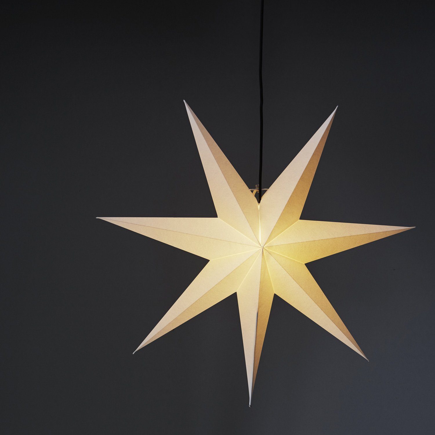 STAR TRADING LED Stern Papierstern Leuchtstern Faltstern 7-zackig hängend 70cm mit Kabel weiß