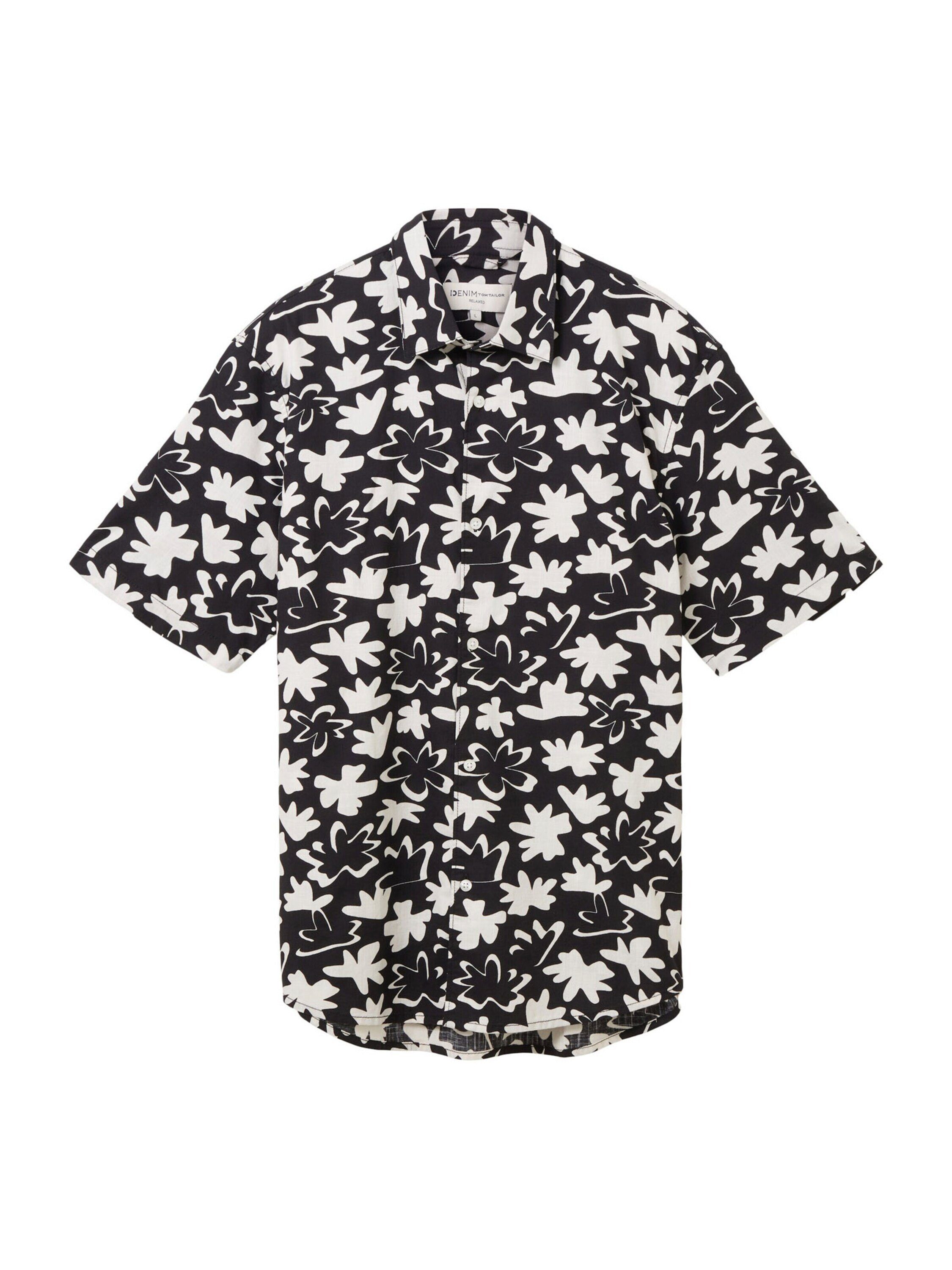 TOM TAILOR Denim Kurzarmhemd (1-tlg) black white wildflower print