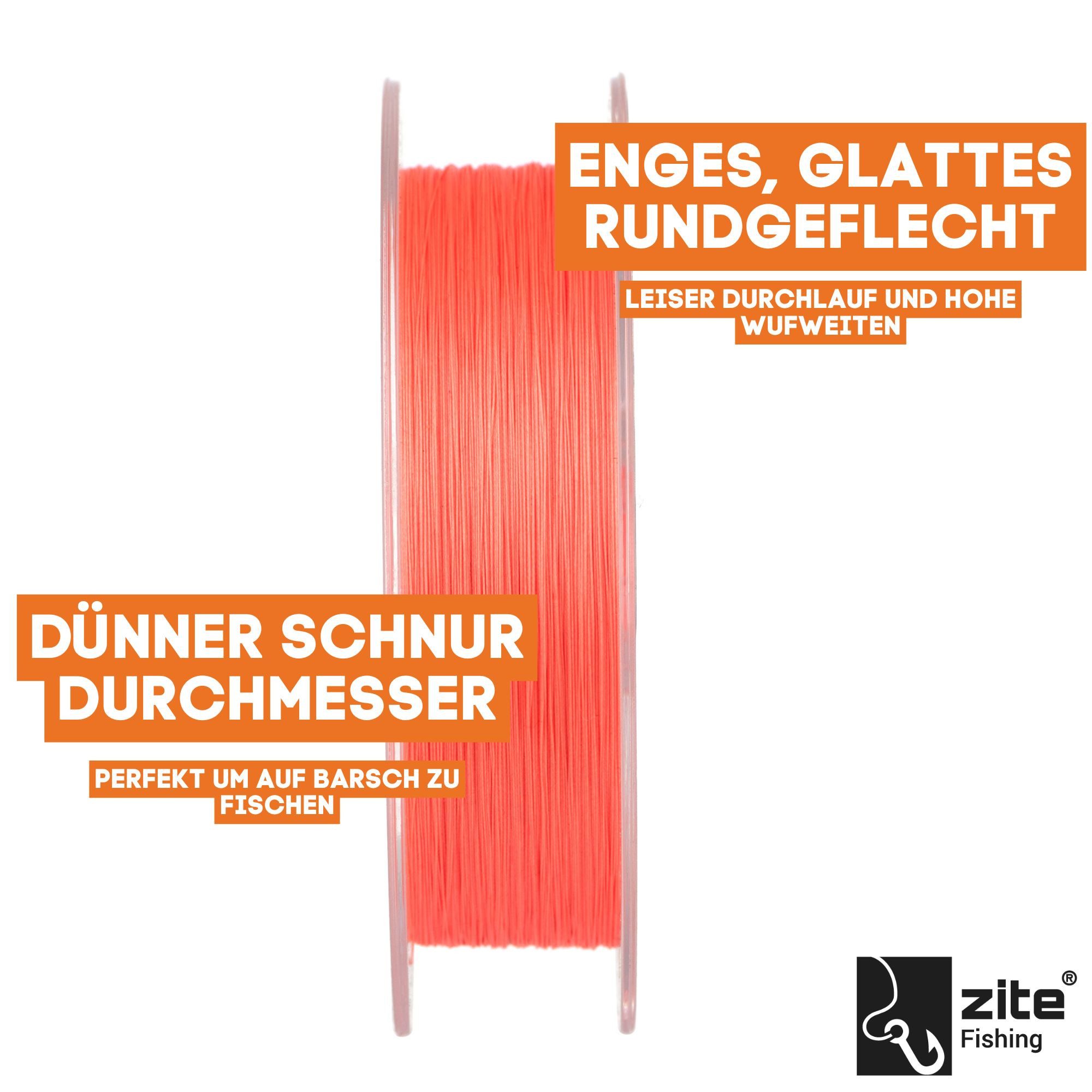 Zite Angelschnur 155m Geflochtene 8-Braid Angelschnur Orange - Barsch, Hecht & Zander – Bild 3 von 5