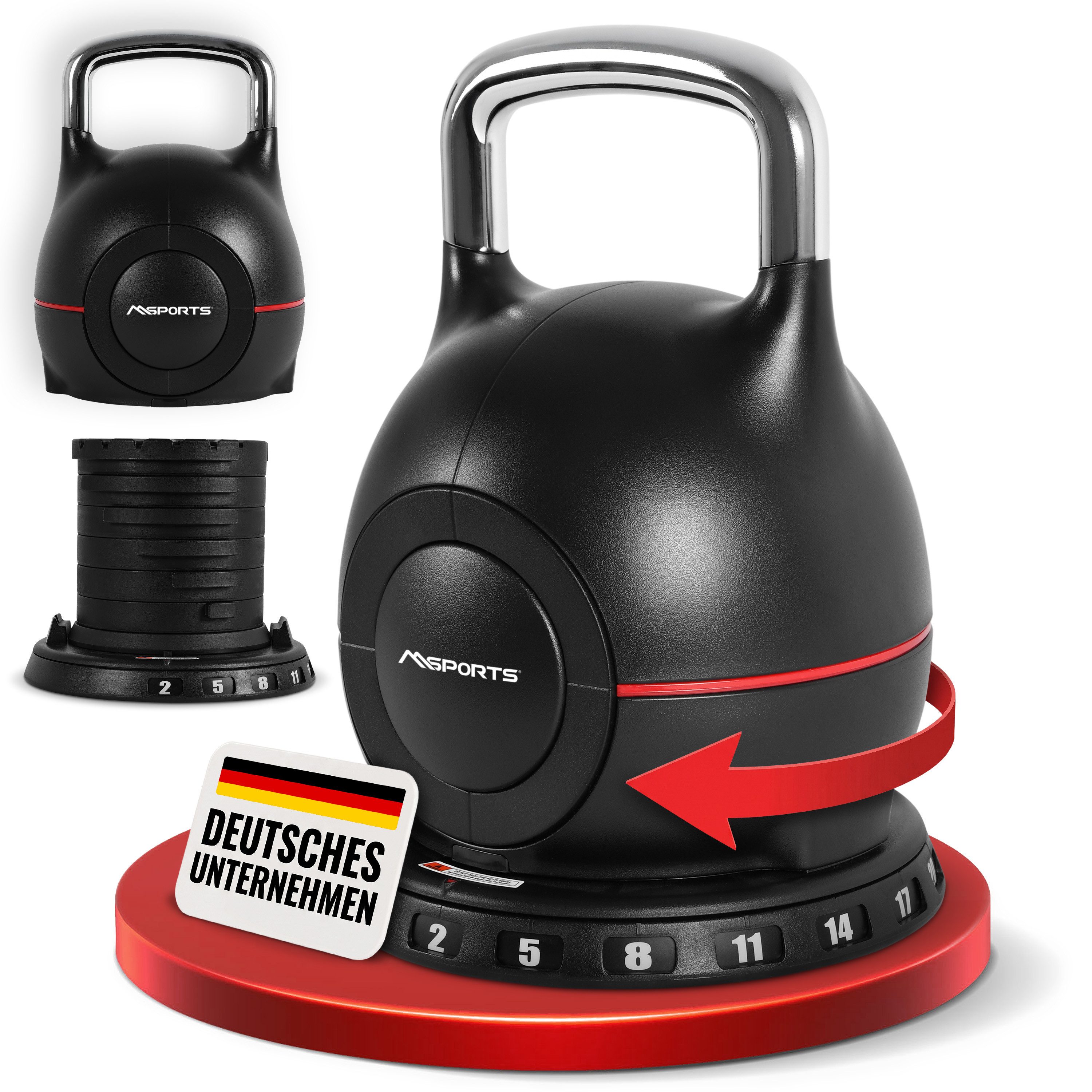MSports® Kettlebell Kettlebell Verstellbar bis 20 kg – 7-in-1 Kugelhantel fürs Home Gym