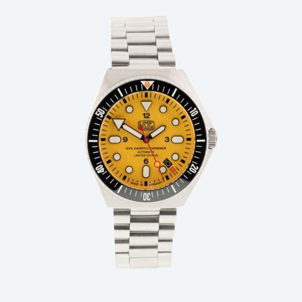 UMF Ruhla Automatikuhr 1928M-5, Automatik NVA Kampfschwimmeruhr Gelb, Limitierte Edition mit 499 Exemplaren - Made in Germany