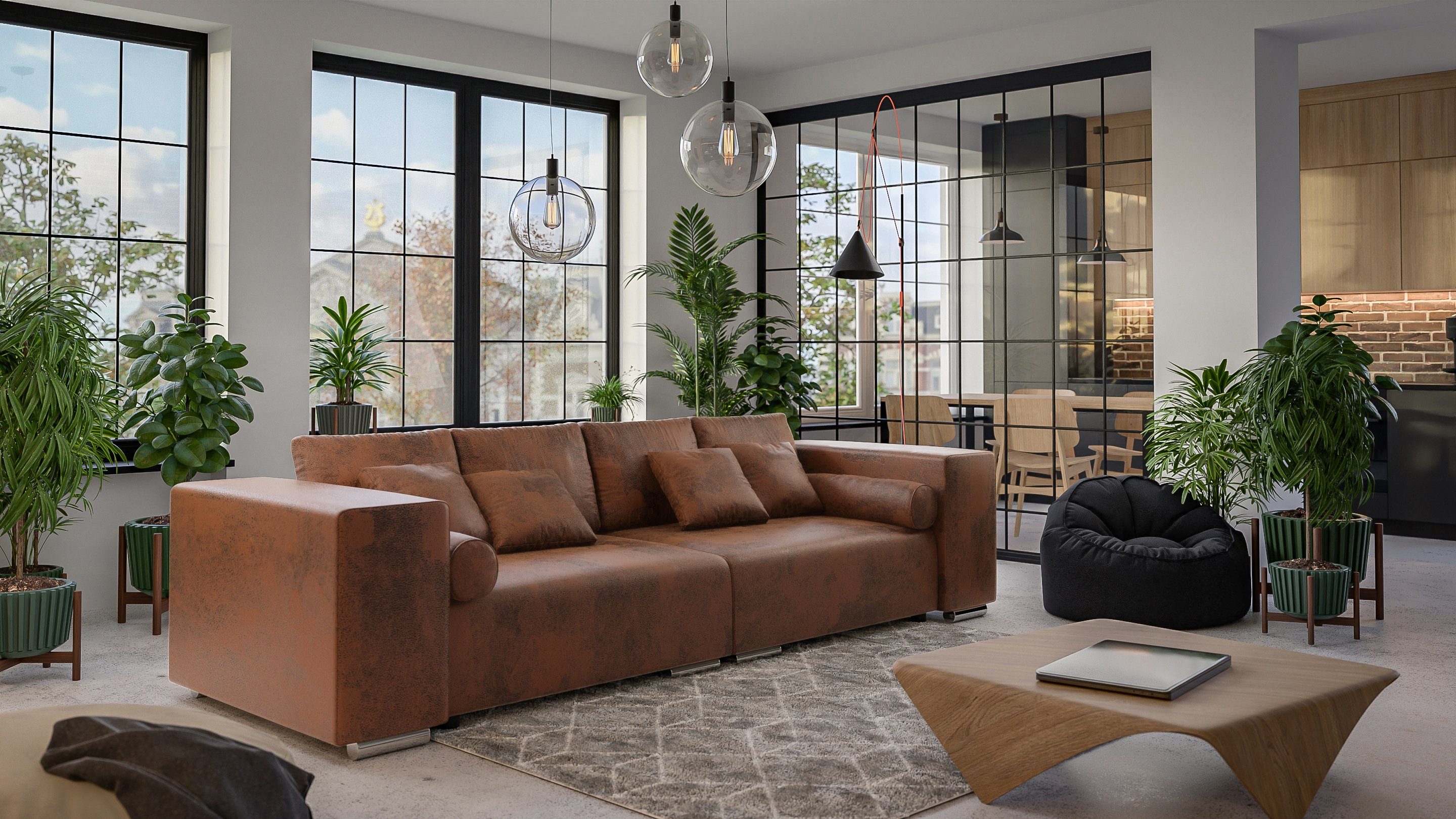 S-Style Möbel Big-Sofa Amaru mit Schlaffunktion und Boxspringfederung, Lounge Sofa
