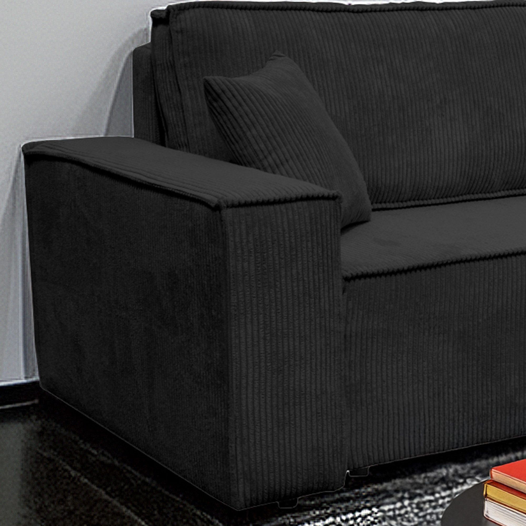M-Punkt24 Ecksofa COMO, mit Bett Sofa Schlafsofa Ottomane rechts links universell, Cord Schwarz
