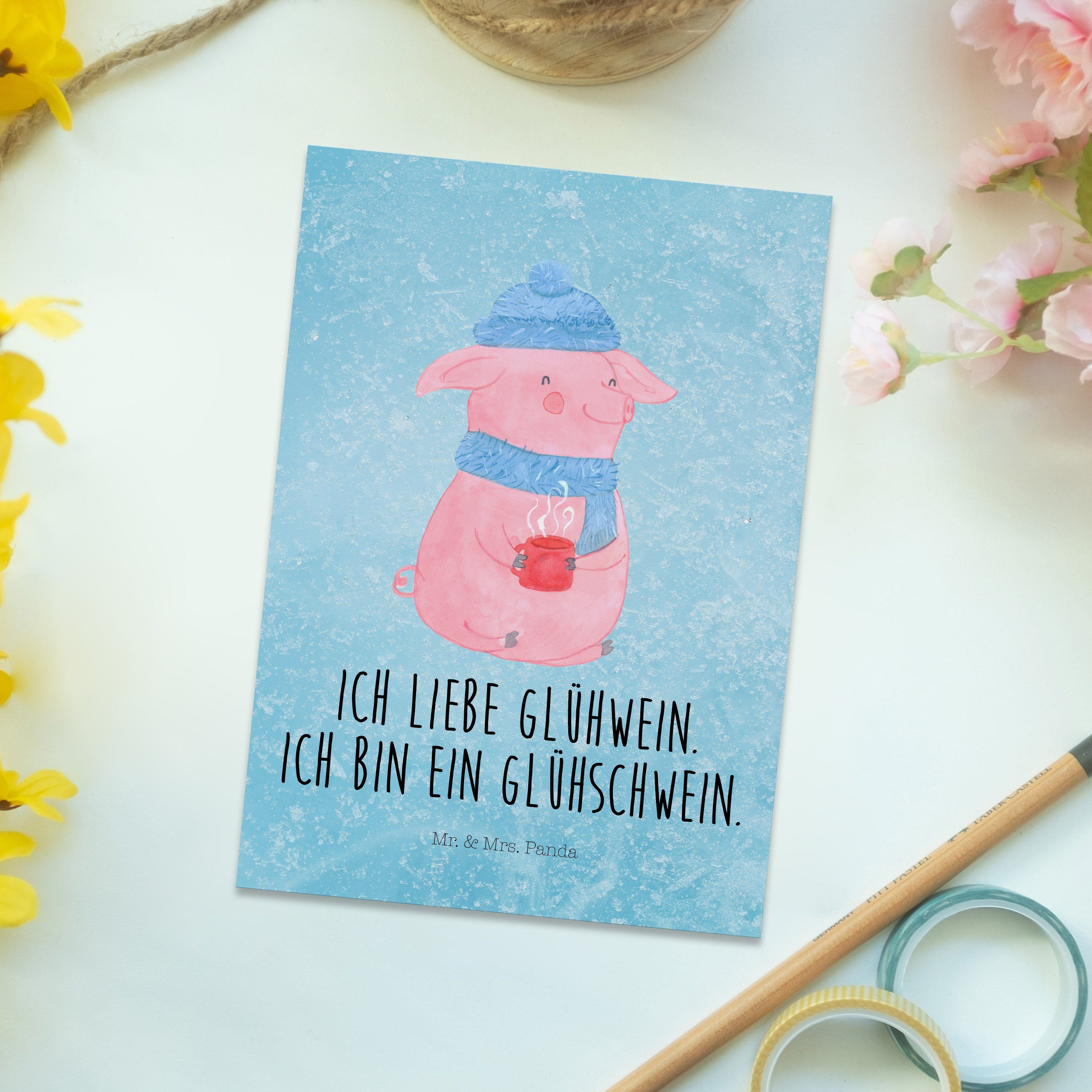 Panda - Nikolaus, & Eisblau - Dank Glühschwein Mr. Postkarte Winter, Mrs. Wintermotiv, Geschenk,