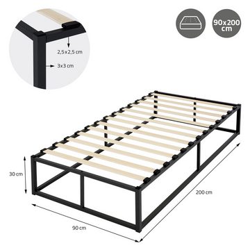ML-DESIGN Metallbett Bett für Schlafzimmer mit Lattenrost auf Stahlrahmen robust, Gästebett 90x200 cm Schwarz mit Matratze 16cm leichte montage Bett