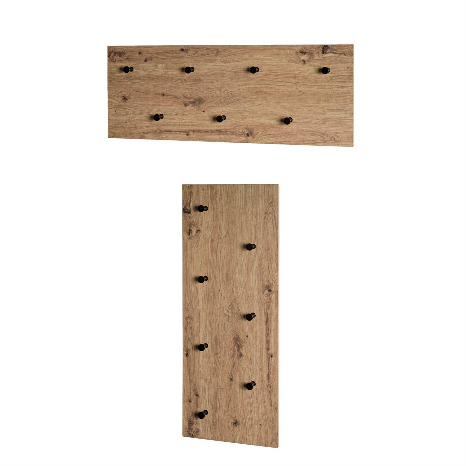HAKU Moderne Wandgarderobe Aus Metall Und Eiche - 7 Haken, 80 Cm Breit, Wandmontierbar