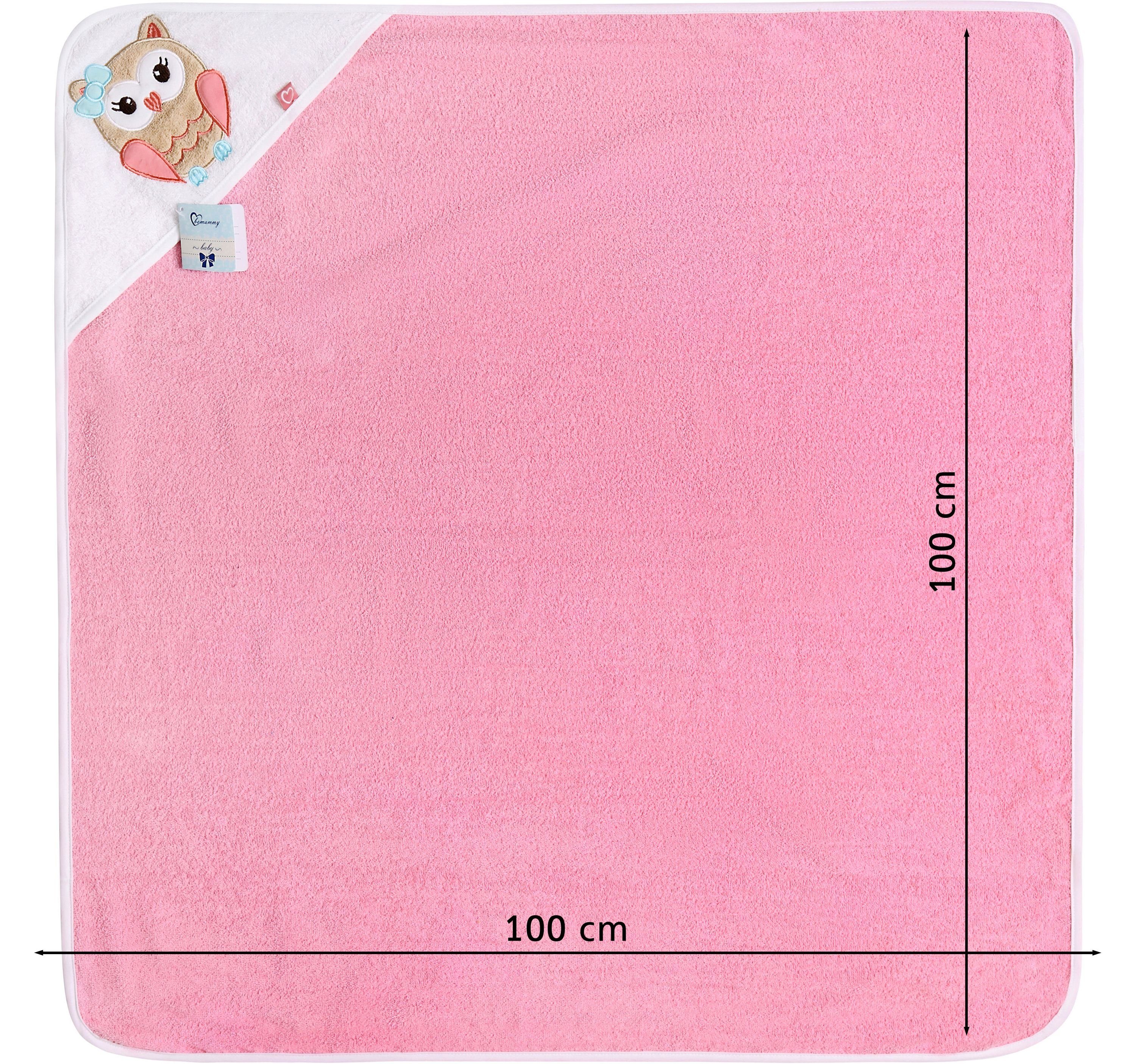 100cm Baumwolle BE20-240-BBL, Babyhandtuch aus Mammy Handtücher Be x Rosa Kapuzenhandtuch 100cm - Eule Frottee (1-St)