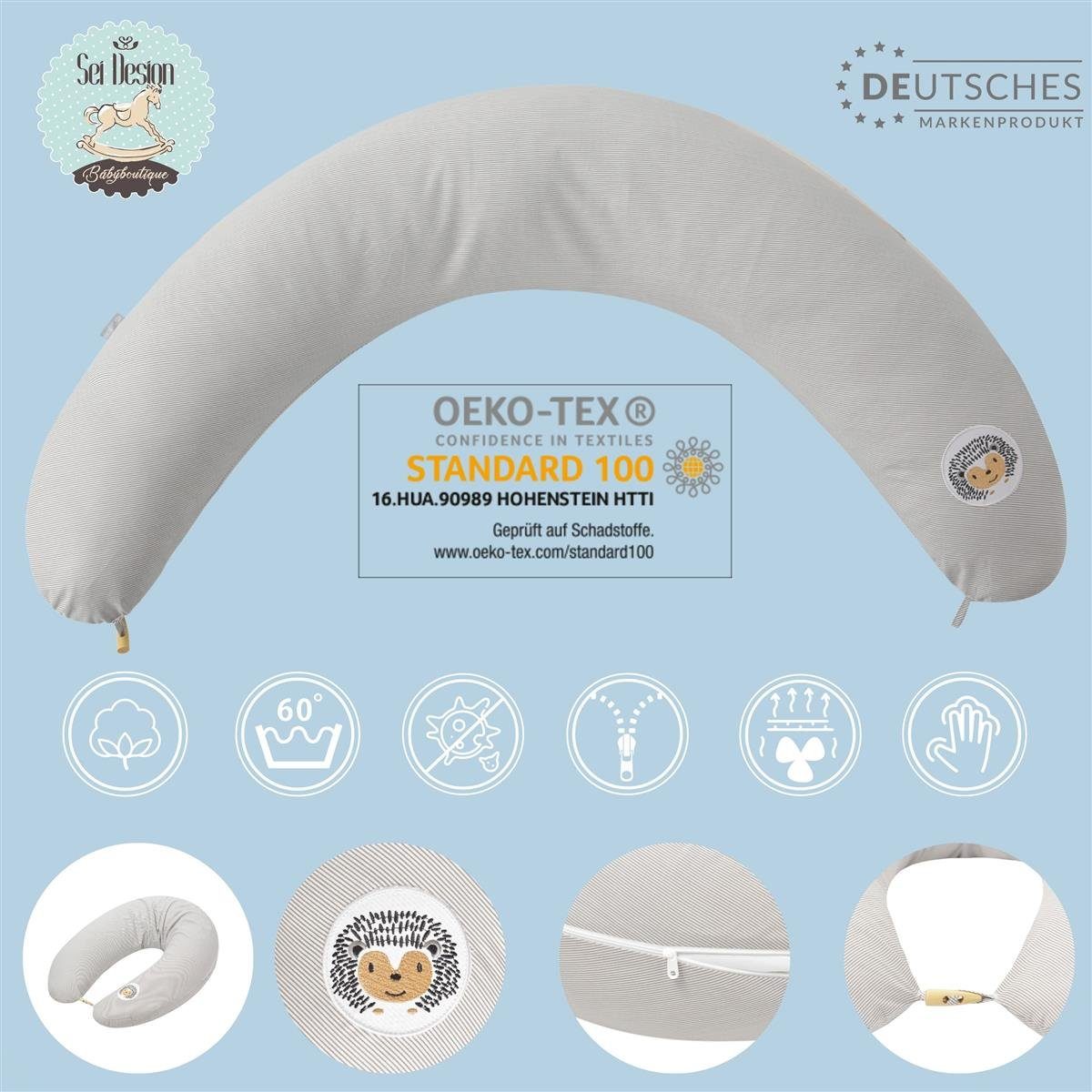 SEI Design Mikroperlen, EPS Schwangerschaftskissen mit Babynestchen mit Seitenschläferkissen Bezug, Baumwolle Bezug Stillkissen 100