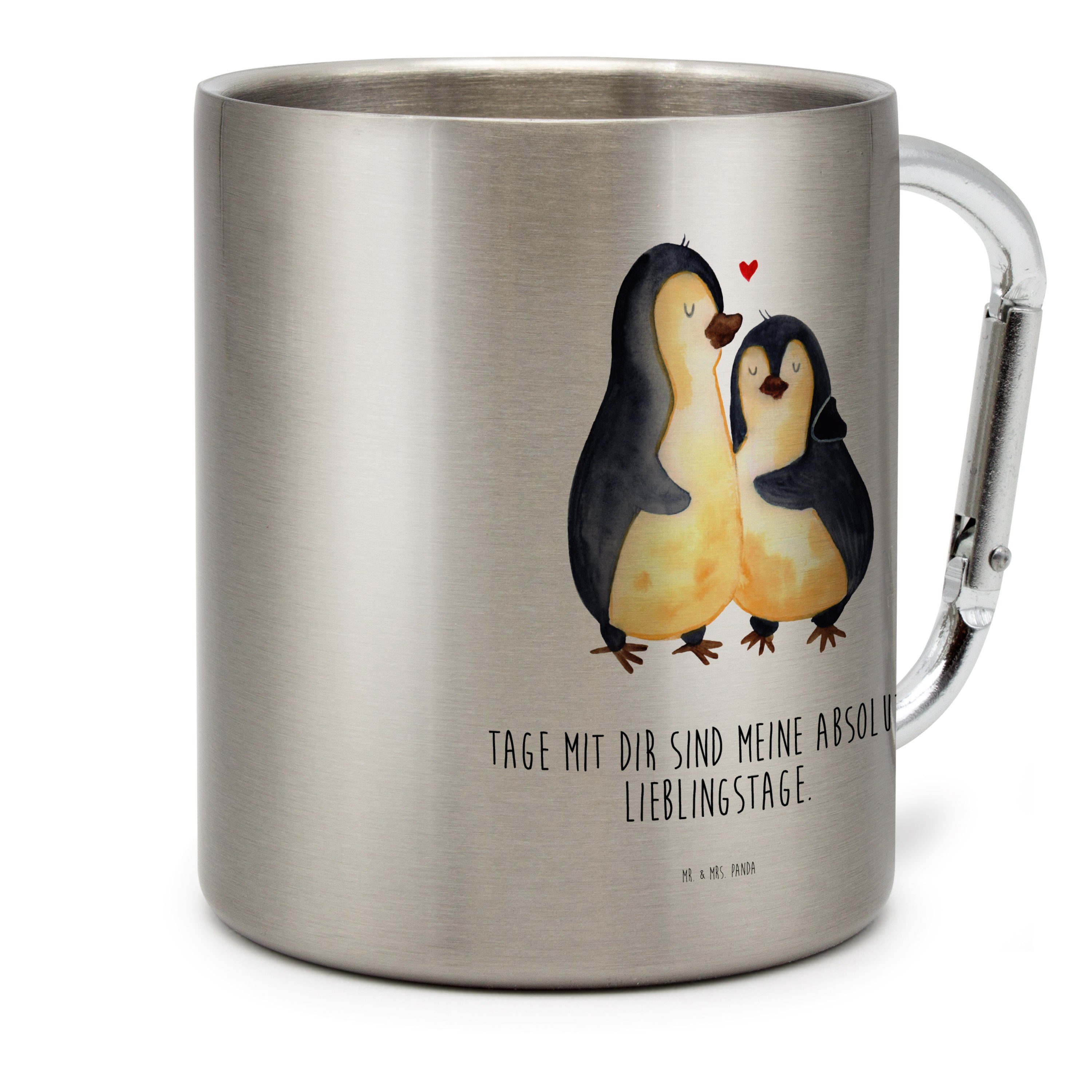 Pinguin & Mrs. Transparent Liebe, umarmend Mr. - Geschenk, Tasse verknallt, Edelstahl Becher, Panda -