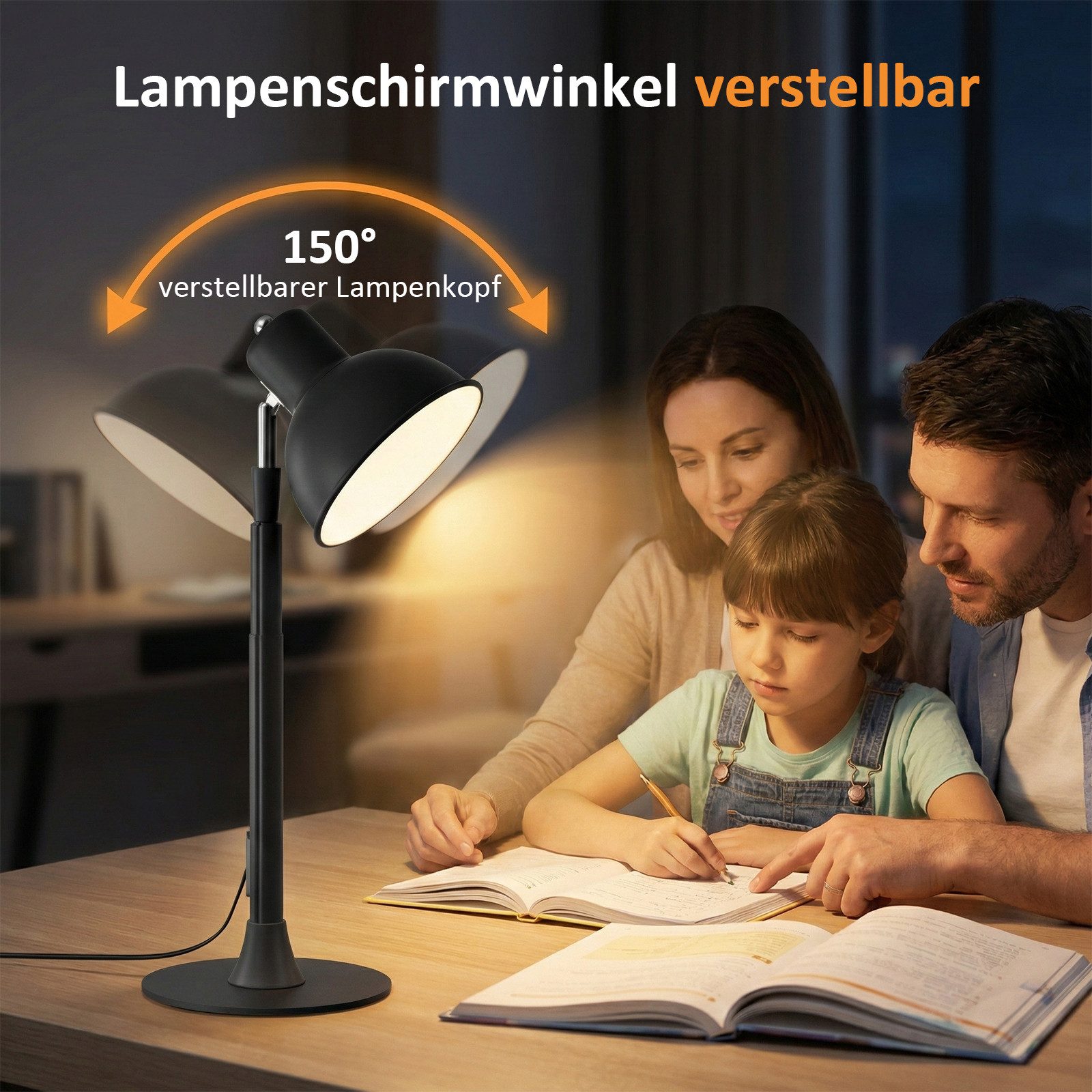 Rosnek LED Schreibtischlampe LED Stehlampe Höhenverstellbare, Dimmbare LED, 3 Farbtemperaturen, LED fest integriert, 45–145 cm, 150° drehbar, Metallfuß, für Ess – Bild 4 von 5