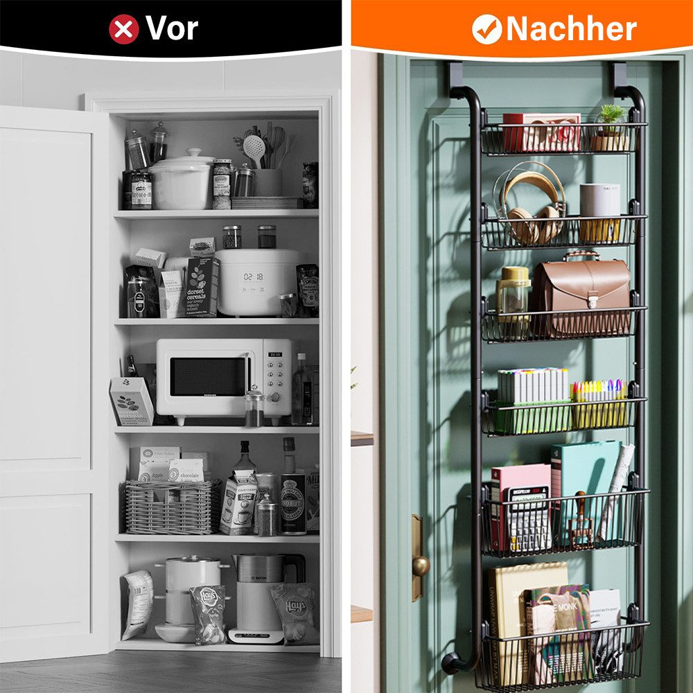 MOPUEA Hängeregal Hängender Aufbewahrungsregal für Türen, hängender Gewürzregal, Heavy-Duty Metall hängende Aufbewahrung für die Tür für Speisekammer 1-tlg., 4 EbenenTürregal Speisekammer Gewürzregal mit 10 Stahldrahtgeflecht