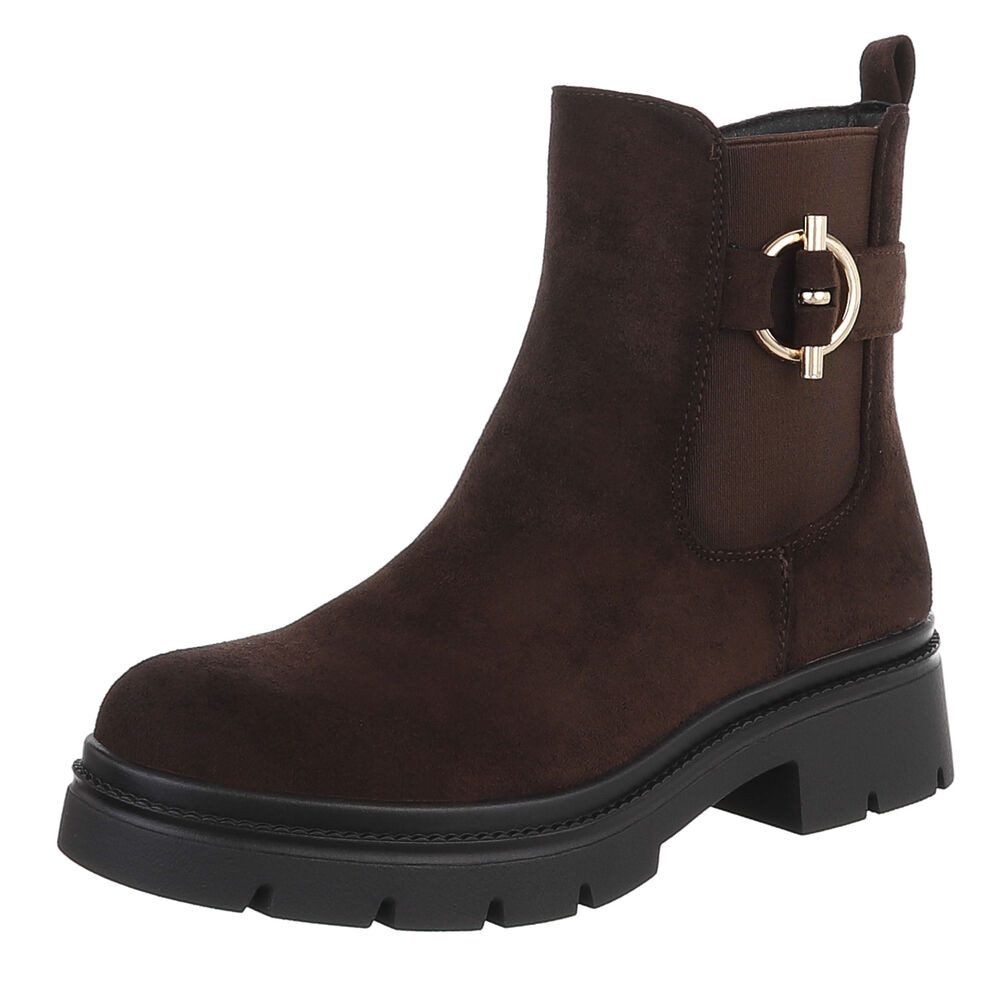 Ital-Design Damen Chelsea Boot mit Blockabsatz und Elastikeinsatz Plateaustiefelette (92355261) Blockabsatz Stiefeletten in Dunkelbraun