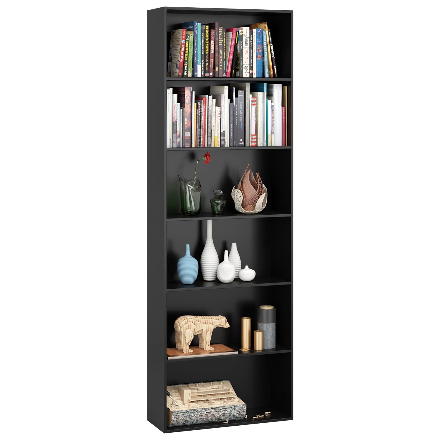Schwarz Bücherregal, mit 180cm Büroregal 6 Homfa Raumteiler Standregal Fächern