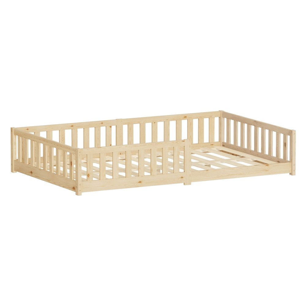 ML-DESIGN Spielbett Bodenbett Holzbett mit Lattenrost & Rausfallschutz Jugendbett Babybett, Abenteuerbett 120x200cm Natur Kinderbett Bettgestell ohne Matratze