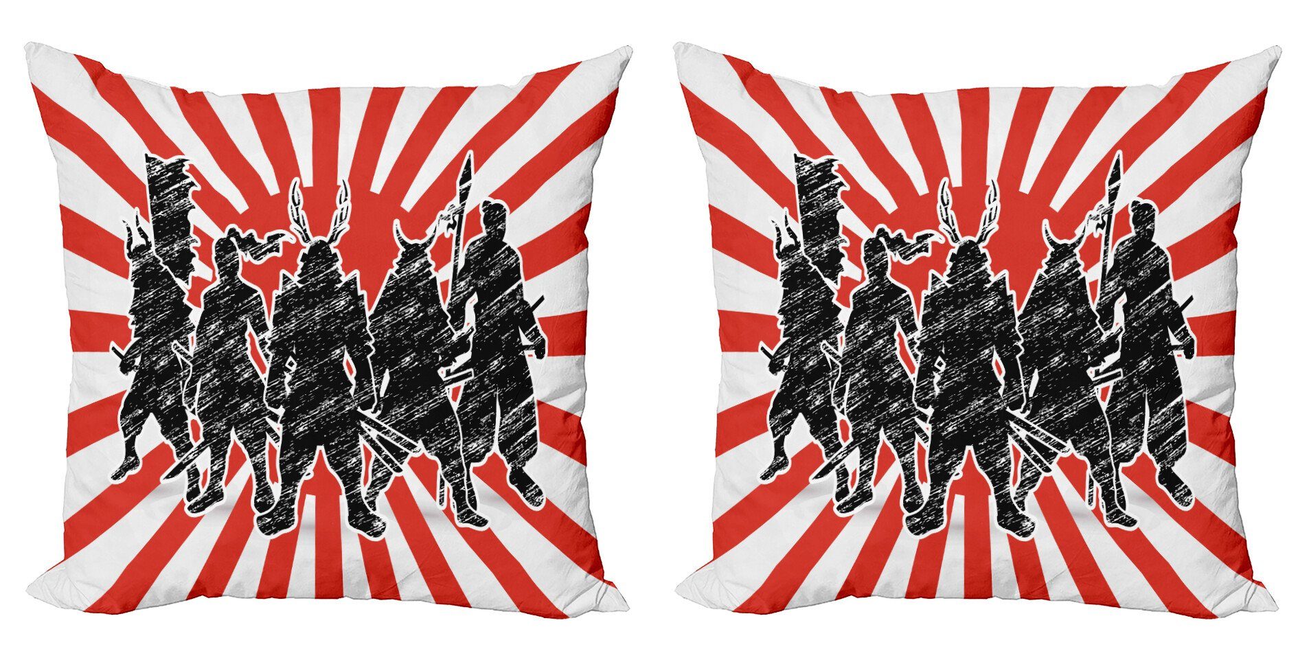 Kissenbezüge Modern Accent Doppelseitiger Digitaldruck, Abakuhaus (2 Stück), japanisch Samurai Ninja Retro