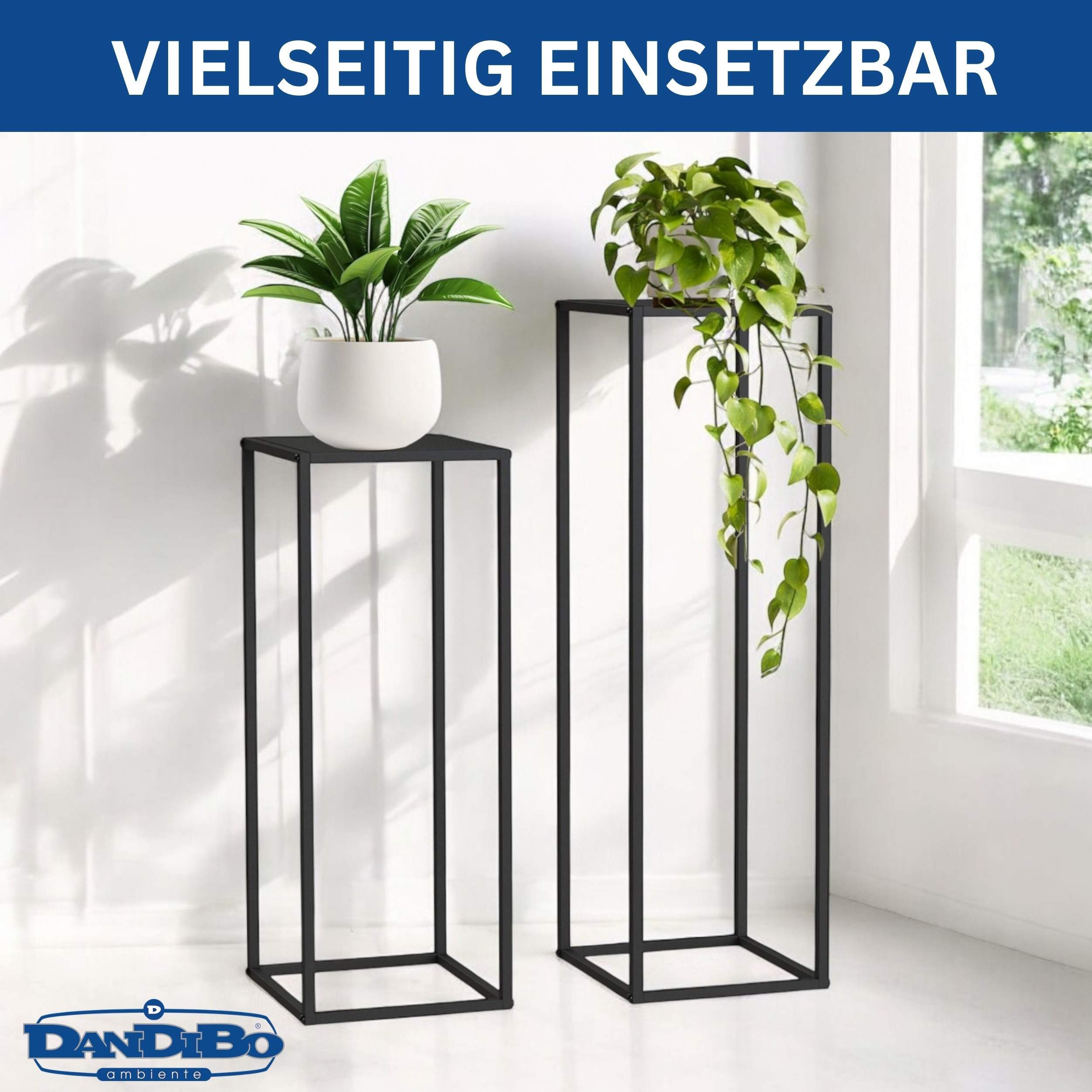 DanDiBo Blumenhocker Metall Schwarz Eckig 2er Set 96587 Beistelltisch Hoch Pflanzenständer, Blumenhocker Design Modern