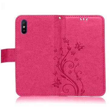 Numerva Handyhülle Bookstyle Flower Handytasche für Xiaomi Redmi 9A / 9i / 9AT, Klapphülle Flip Cover Case Etui