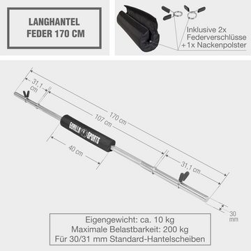 GORILLA SPORTS Langhantelstange mit Nackenpolster, 170 cm, verchromt, Ø 30 mm, gerändelt, Hantelstange, (1-tlg)