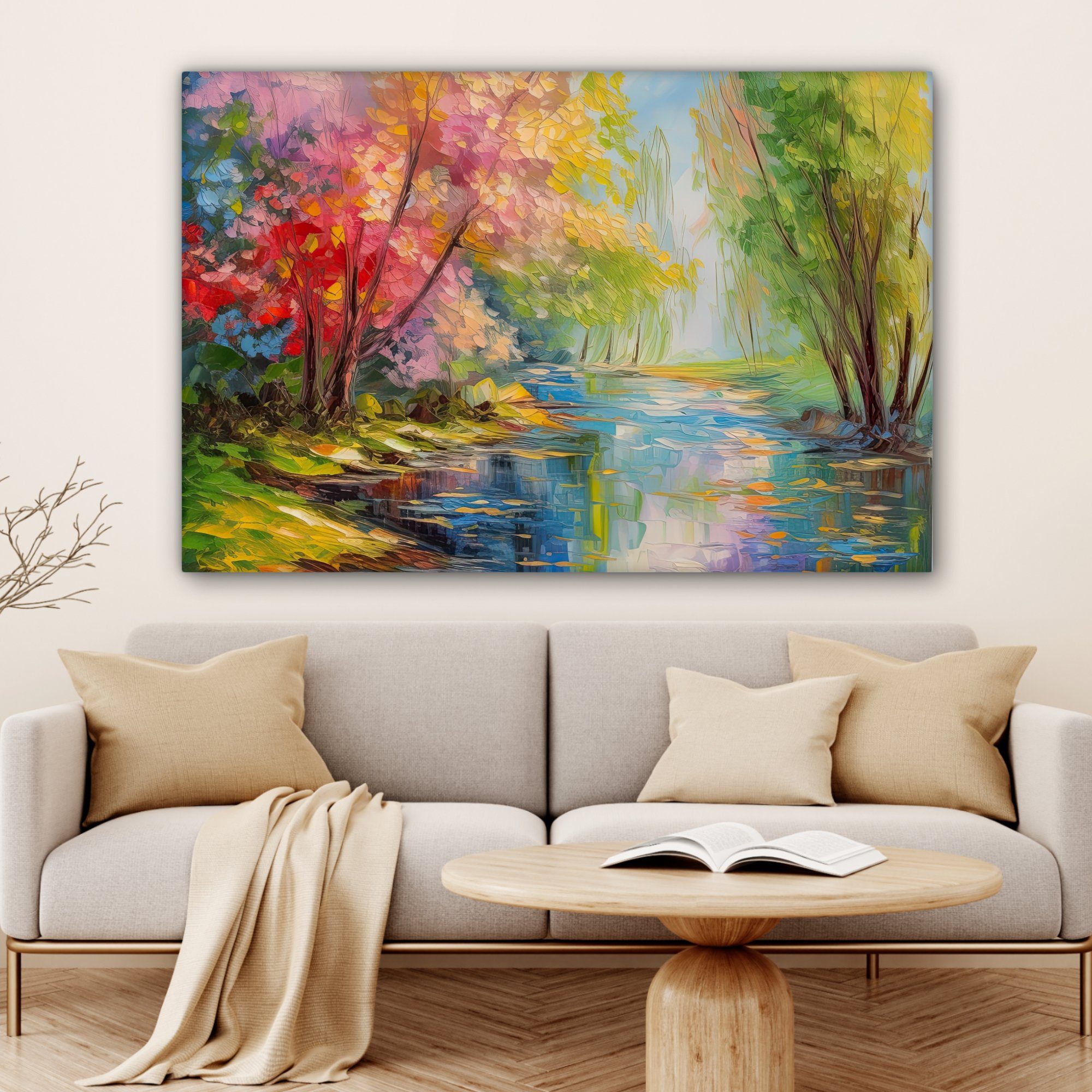 120x80 Wohnbereiche, Leinwandbild Natur St), - - XXL, Farbenfroh, alle cm für Gemälde, großes, - OneMillionCanvasses® Landschaft (1 Wandbild Ölfarbe