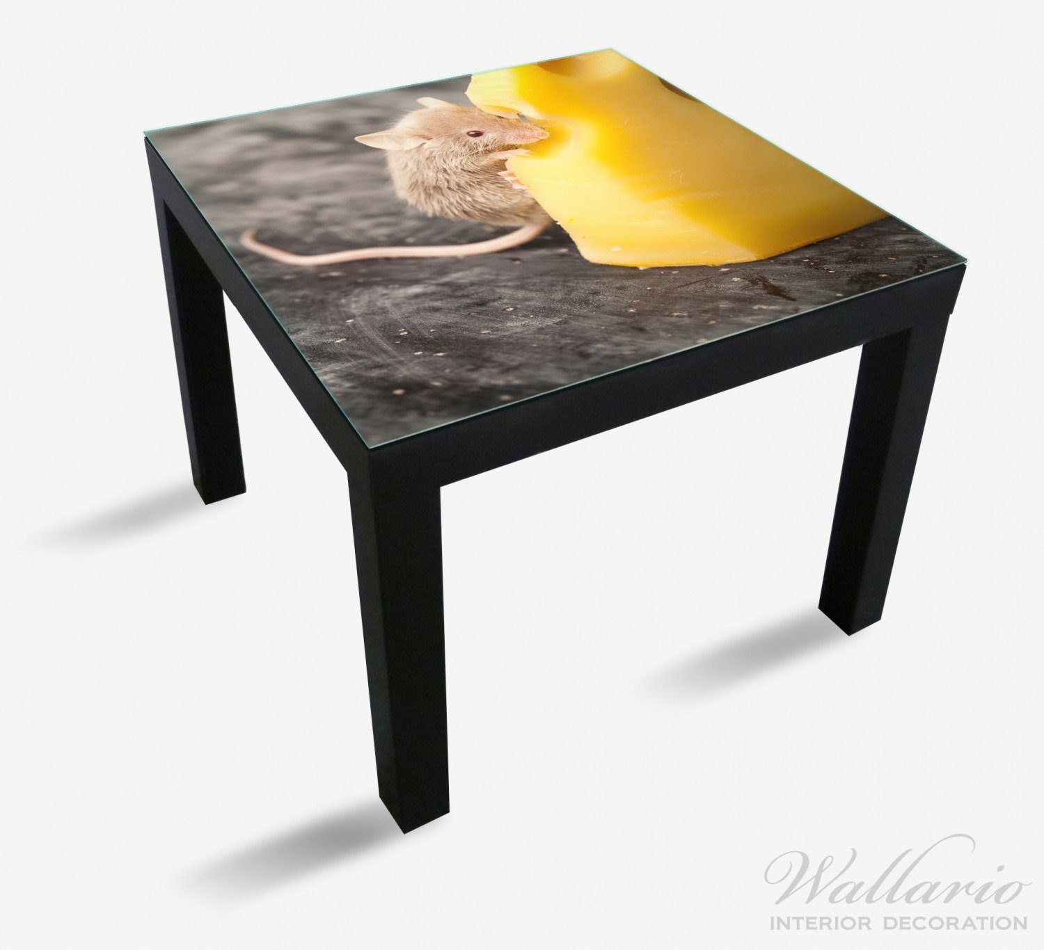 Wallario Tischplatte Süße Maus knabbert der St), Tisch Lack (1 Ikea einem Käse für Küche in geeignet an