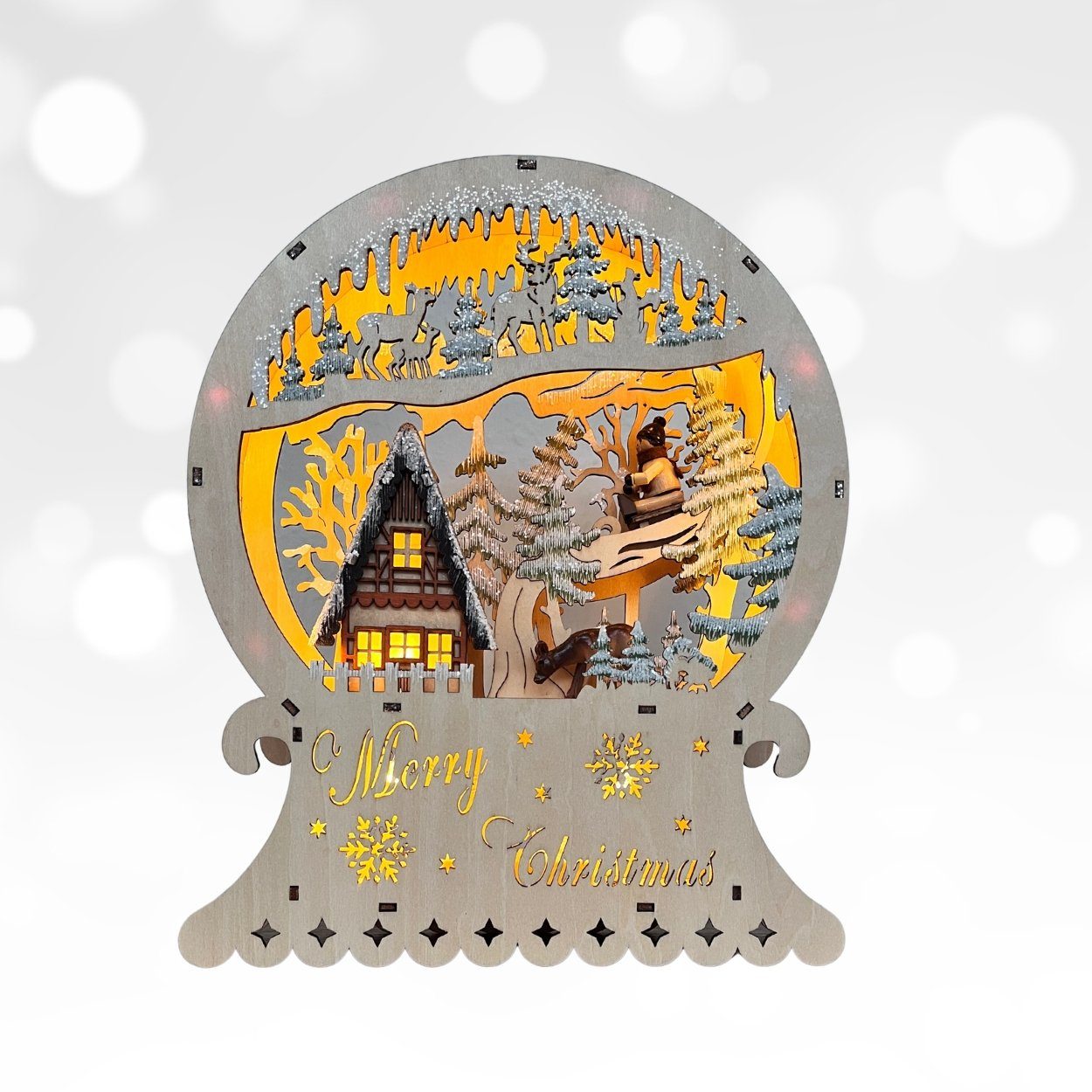 Wohnando Weihnachtsdorf Holzdekoration mit Winterszene und LEDs