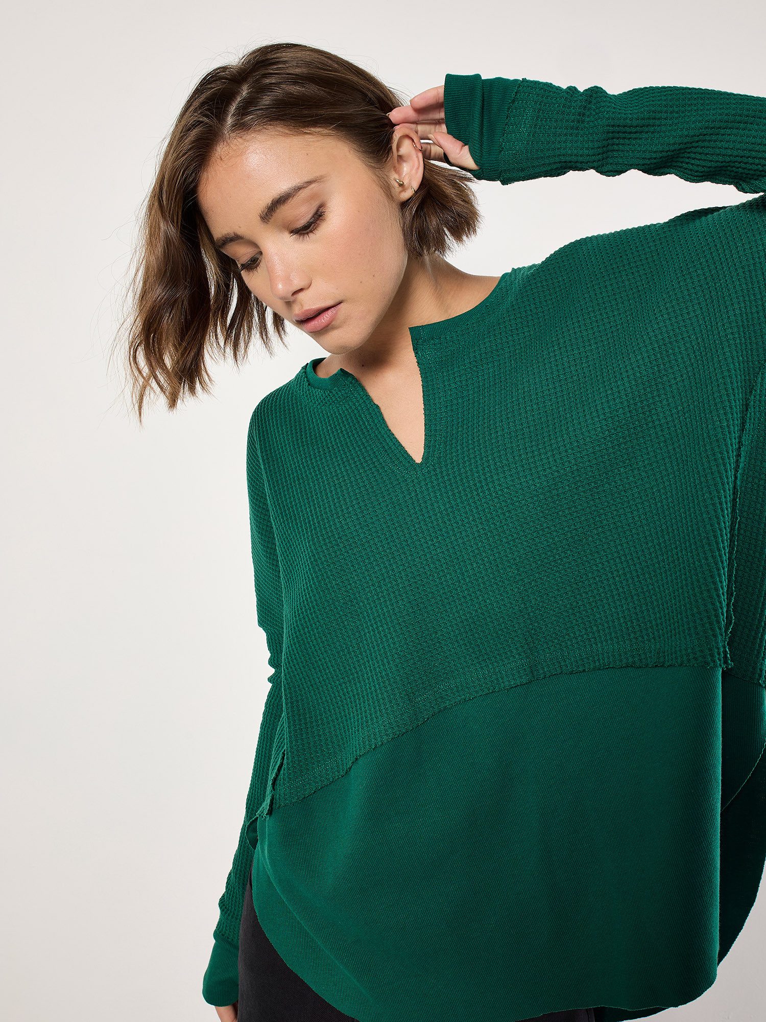 Apricot Blusenshirt Mehrlagiges Top aus Waffeljersey