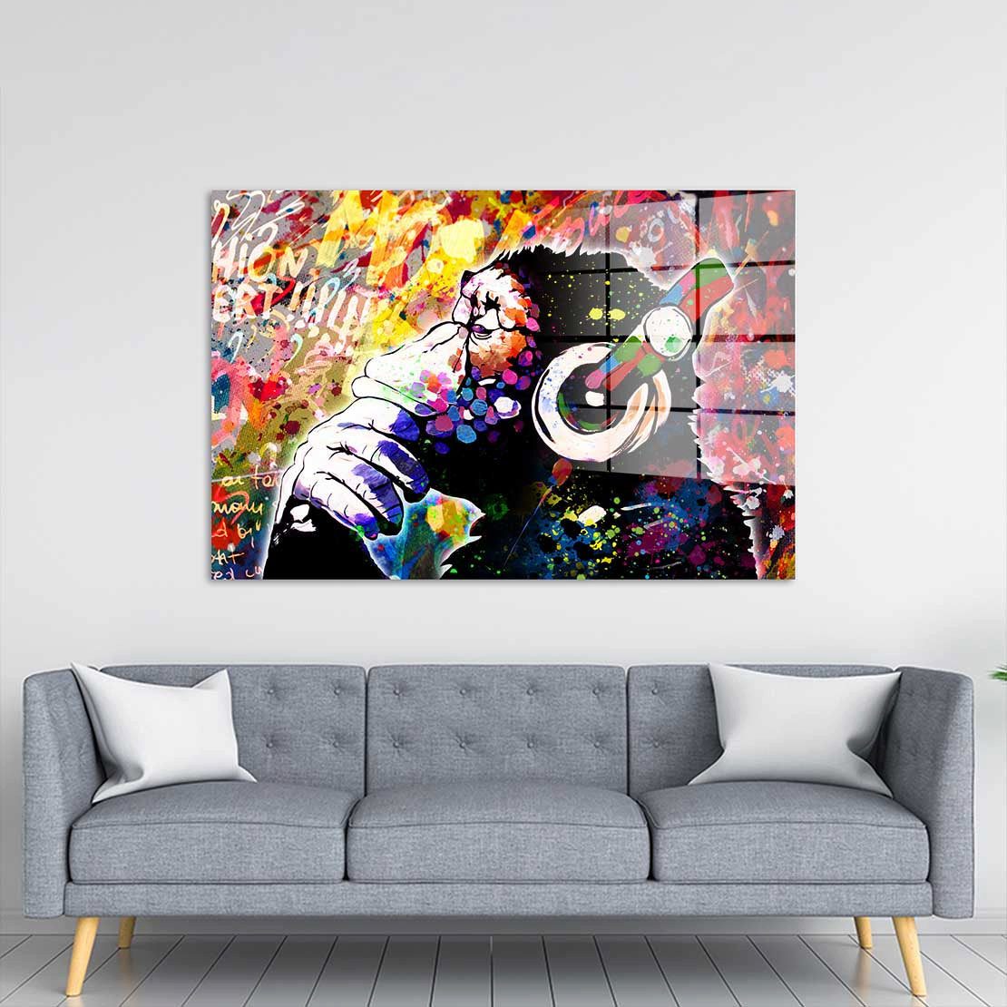 Artedinoi Acrylglasbild Pop Art Headphone Monkey Acrylglas Wandbild Bild Wanddeko Wohnzimmer X
