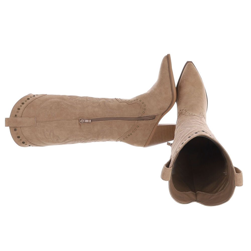 Ital-Design Damen Westernstiefel kniehoch mit Blockabsatz Westernstiefel (92078769) Blockabsatz Stiefel in Hellbraun