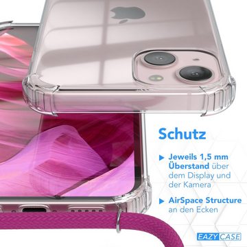 EAZY CASE Handykette Hülle mit Kette für Apple iPhone 13 6,1 Zoll, Handykordel Slimcover mit Umhängeband zum Umhängen Pink / Clip Silber