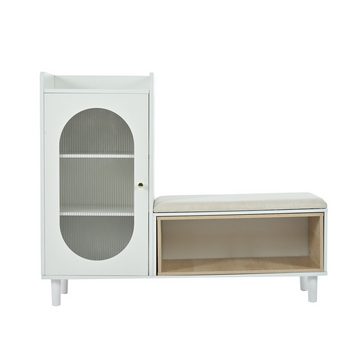REDOM Schuhbank mit Seitenschrank (Schuhbank ausgestattet mit Metallgriffen und 1 Tür aus Glas, Maße:B110/H90/T36 cm), für Flur, Schlafzimmer, Wohnung