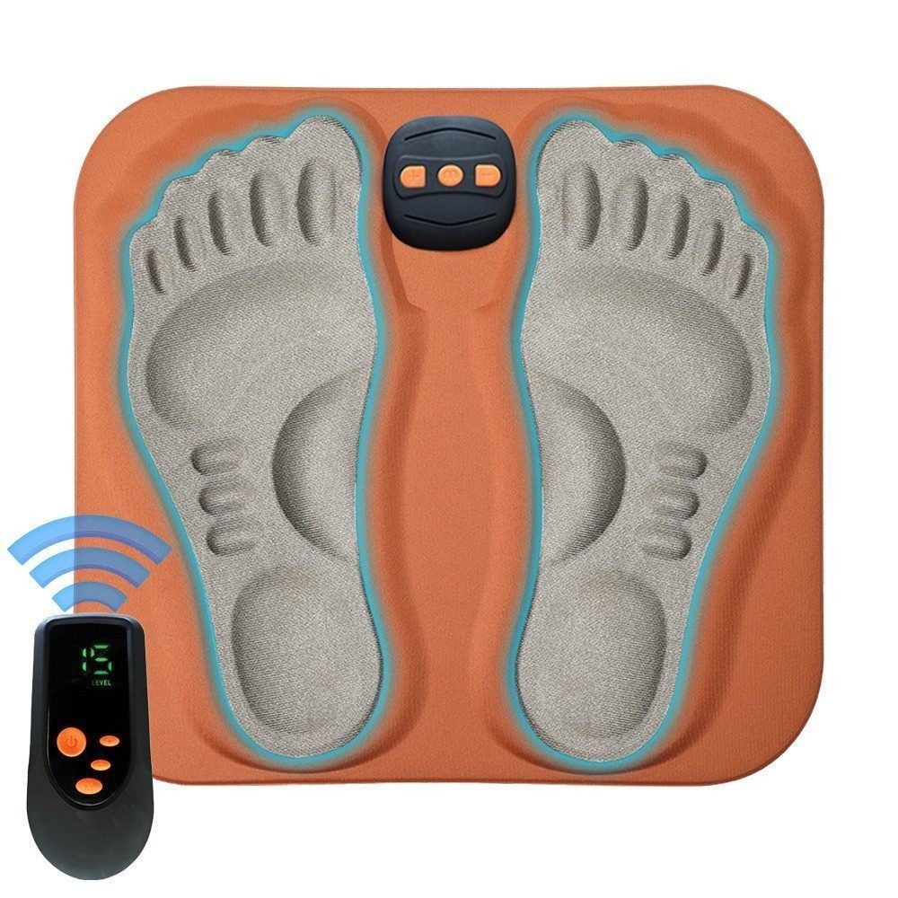 Fyrove Fußmassagegerät Fußmassagematte elektrisch mit 6 Modi, 15 Intensitätsstufen, LCD-Fernbedienung, faltbar, USB-aufladbar, Impulsstimulation für Füße