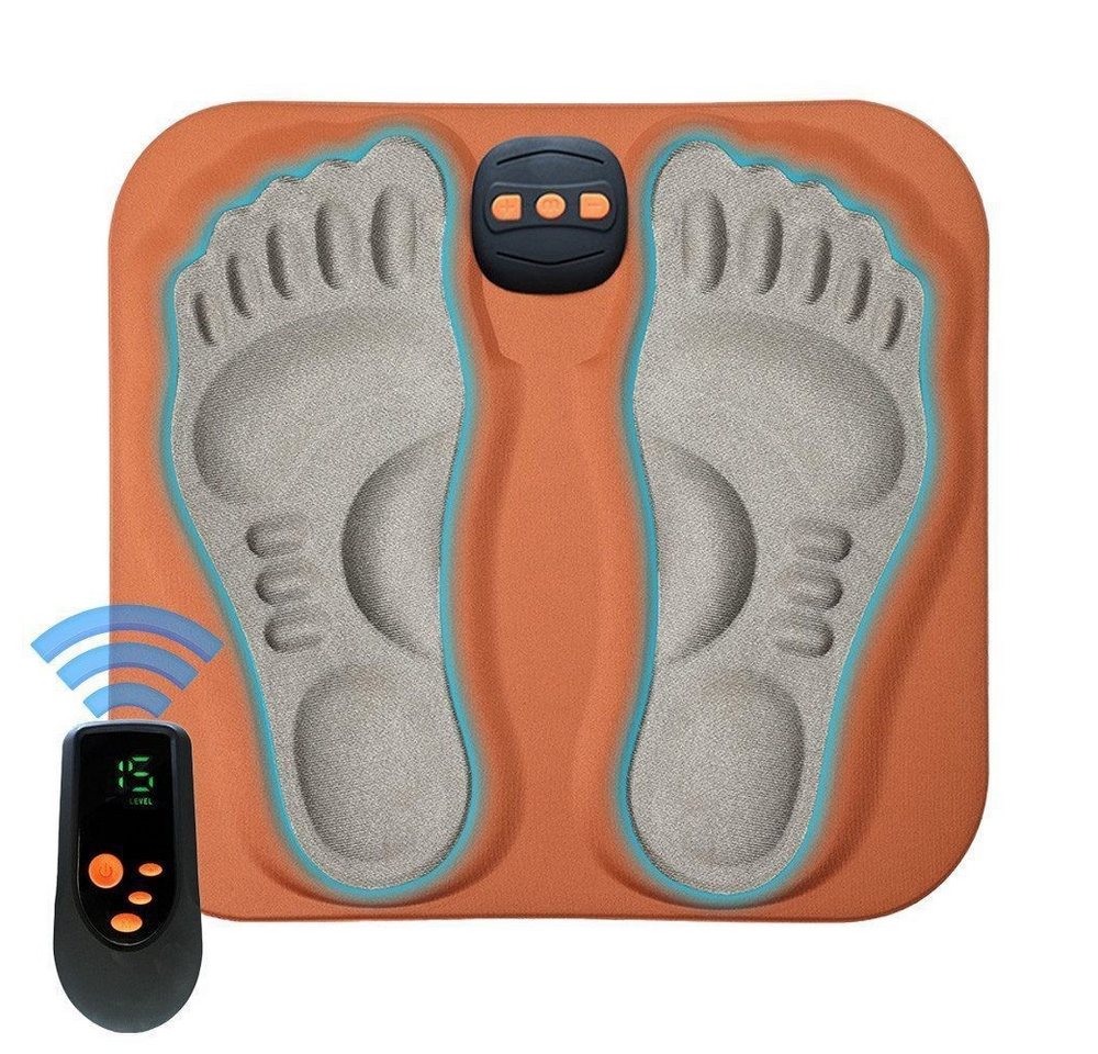 Fyrove Fußmassagegerät Fußmassagematte elektrisch mit 6 Modi, 15 Intensitätsstufen, LCD-Fernbedienung, faltbar, USB-aufladbar, Impulsstimulation für Füße