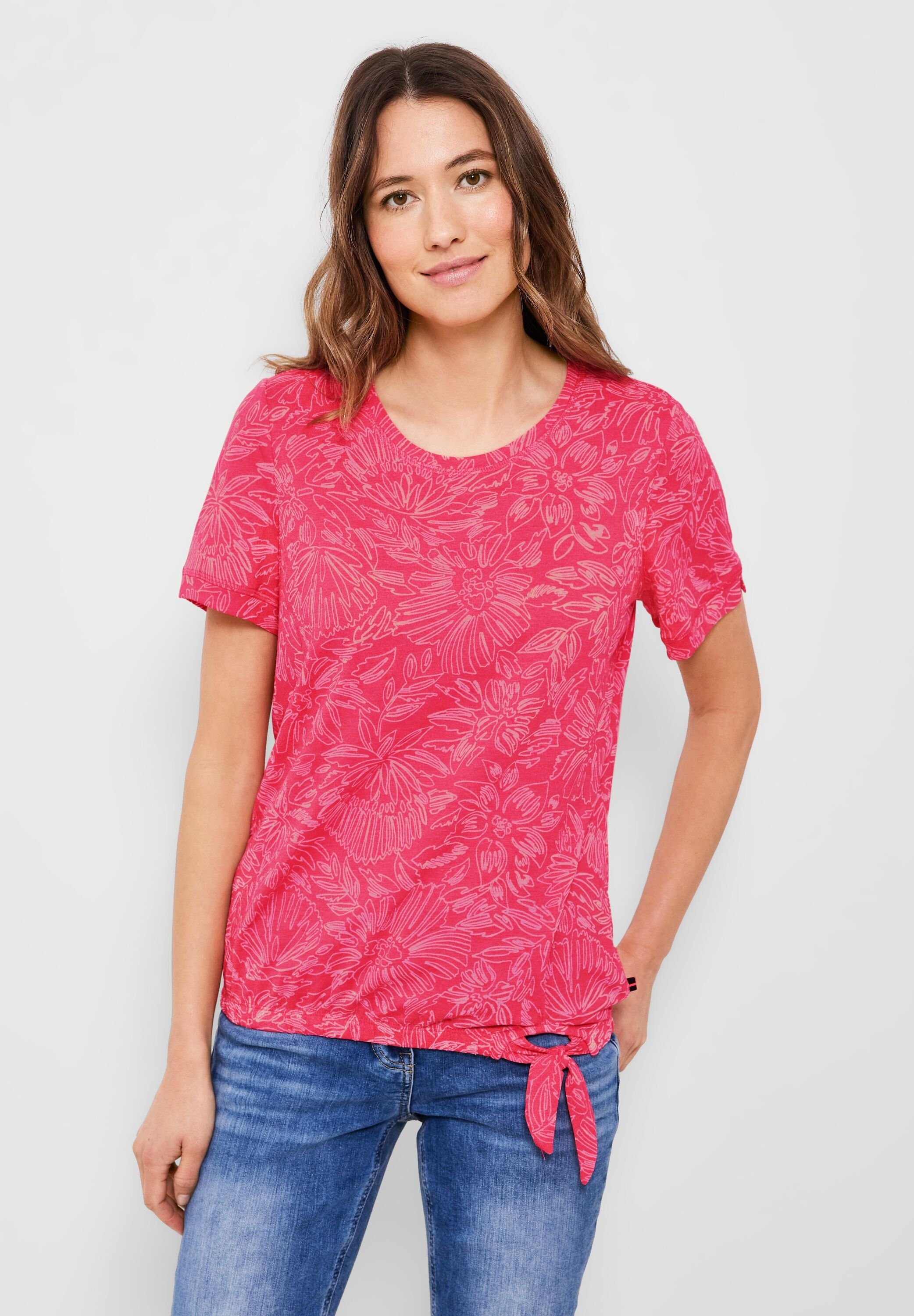 Cecil T-Shirt Cecil Burn Out T-Shirt in Strawberry Red (1-tlg) Gummizugsaum | T-Shirts