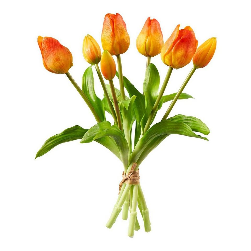 Kunstblumenstrauß Tulpenbund 30cm, orange Tulpen real Touch, Florissima