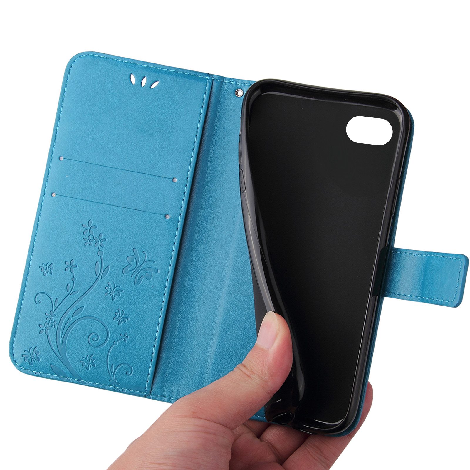 Tec-Expert Handyhülle Cover Tasche Hülle für Apple iPhone 7 / 8 / SE (2020) 4,7 Zoll, Klapphülle Case mit Kartenfach Fliphülle aufstellbar, Motiv Blumen