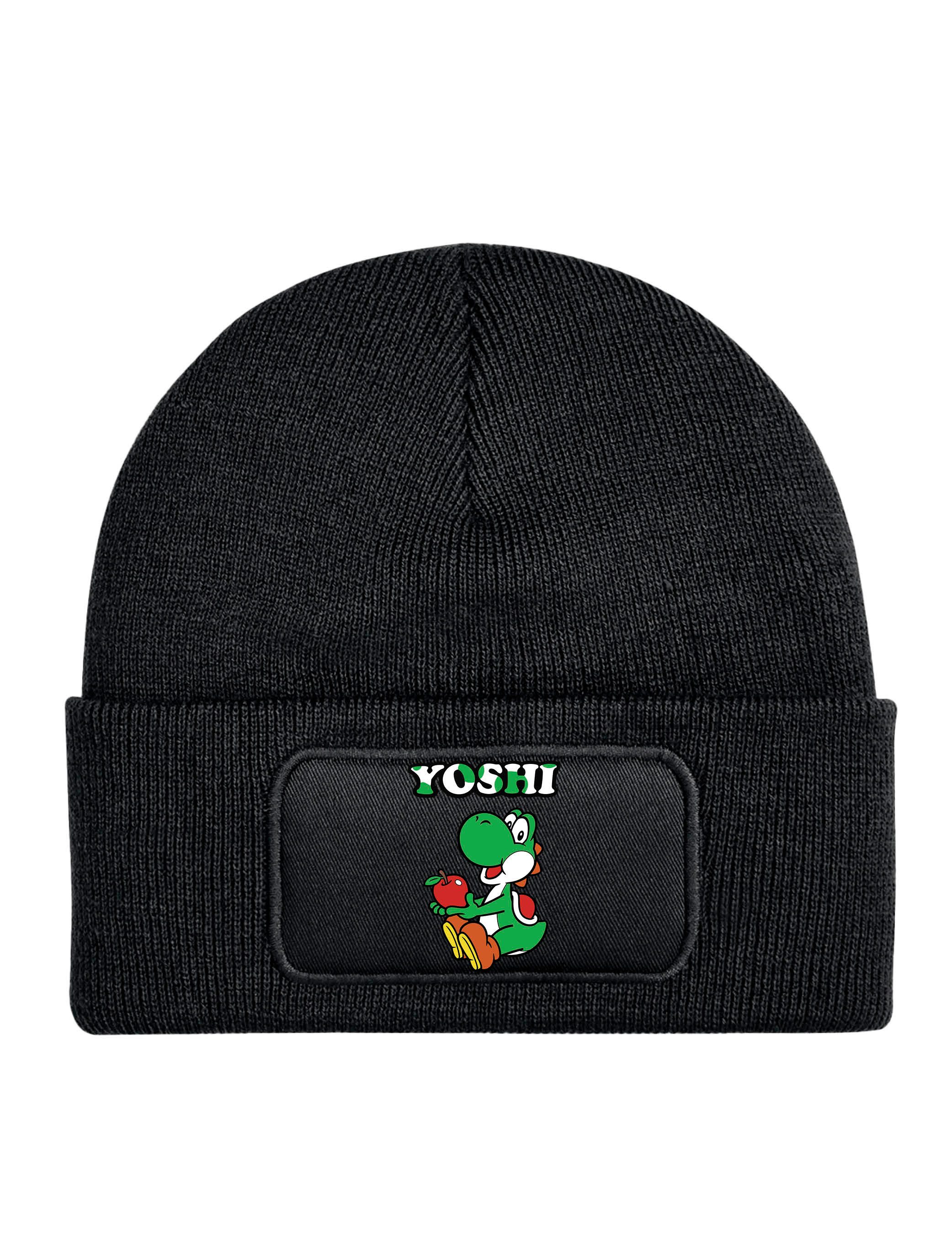 Youth Designz Beanie Kinder Beanie Mütze Yoshi Retro Mario Jungen Wintermütze Fun Geschenk Strickmütze mit Gaming Aufdruck