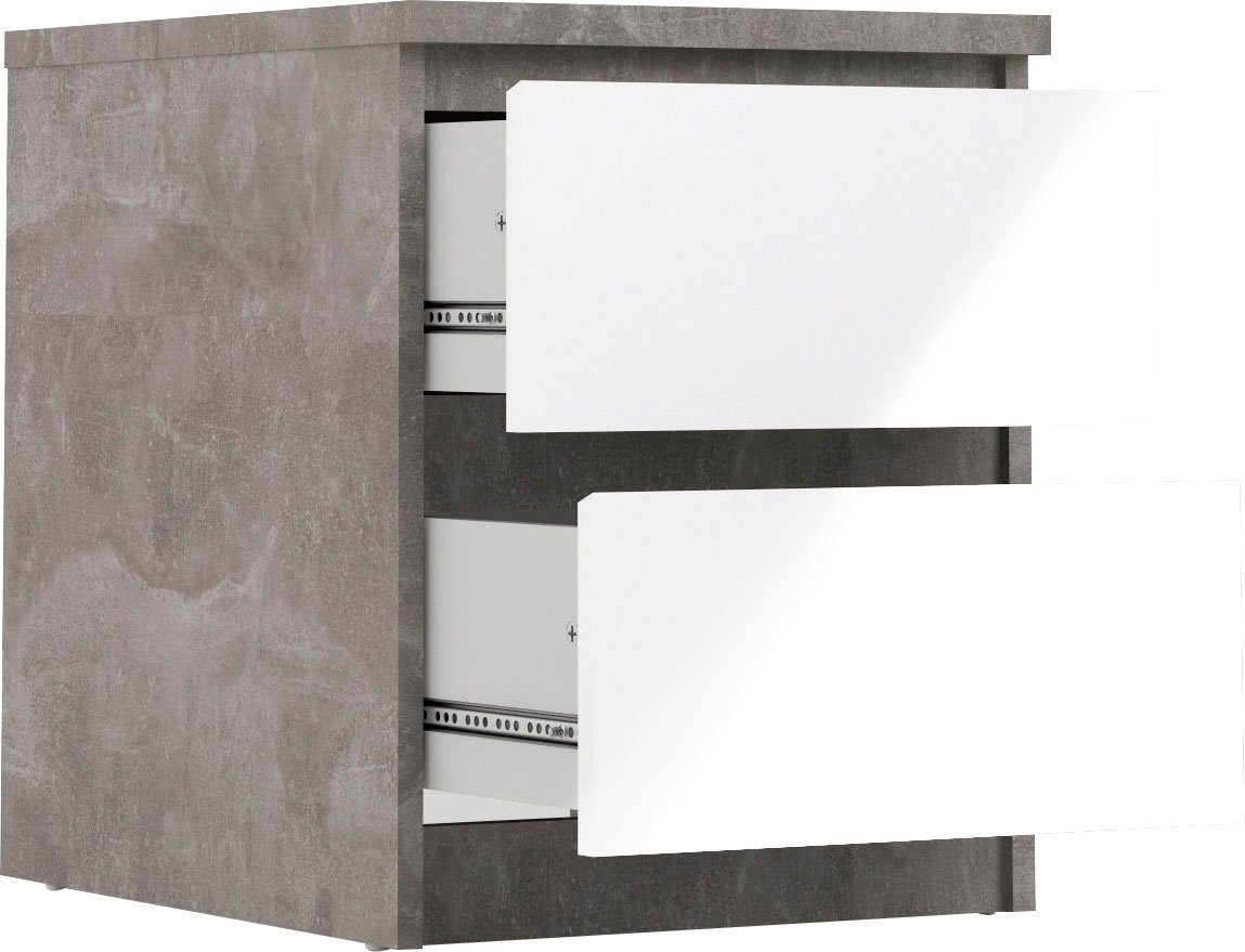 Home affaire Nachttisch Naia, Schubladen Nachttisch weiß 2 hochglanz/betonfarben mit Eleganter