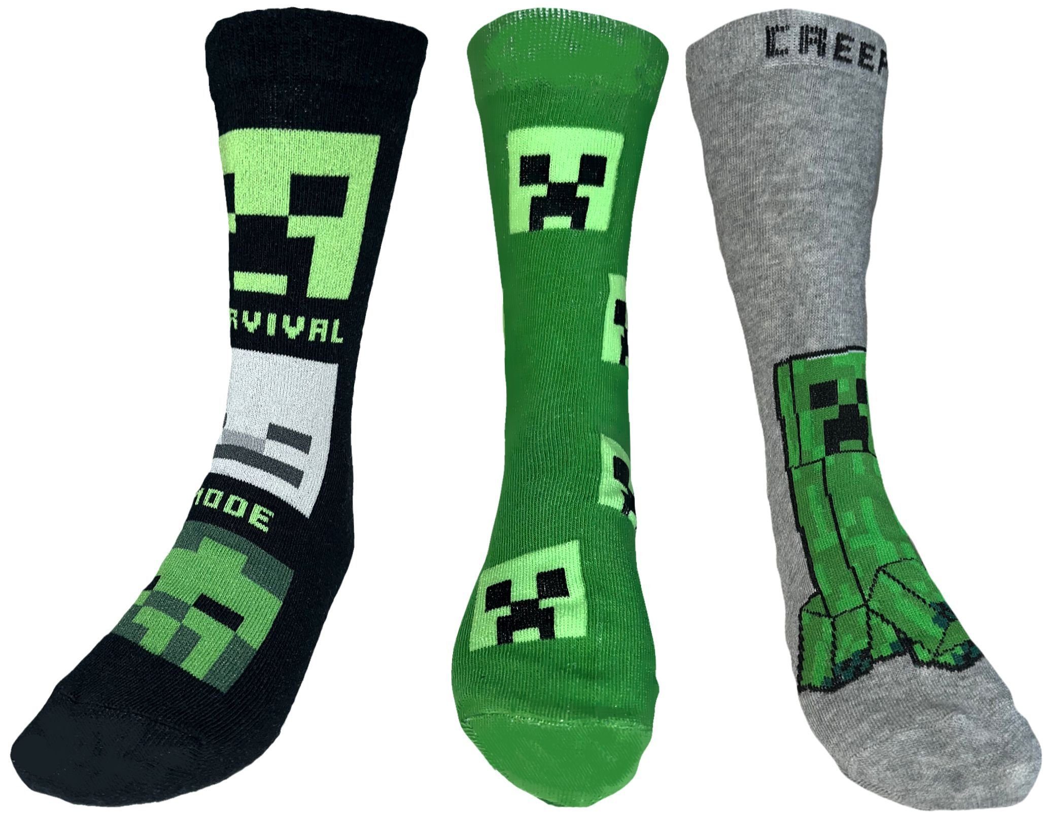 3x Minecraft Minecraft + 35/38, eingesticktes Paar) 39/42 Kindersocken Socken Freizeitsocken Mädchen Logo Jungen Minecraft 31/34, (Sockenset, 3