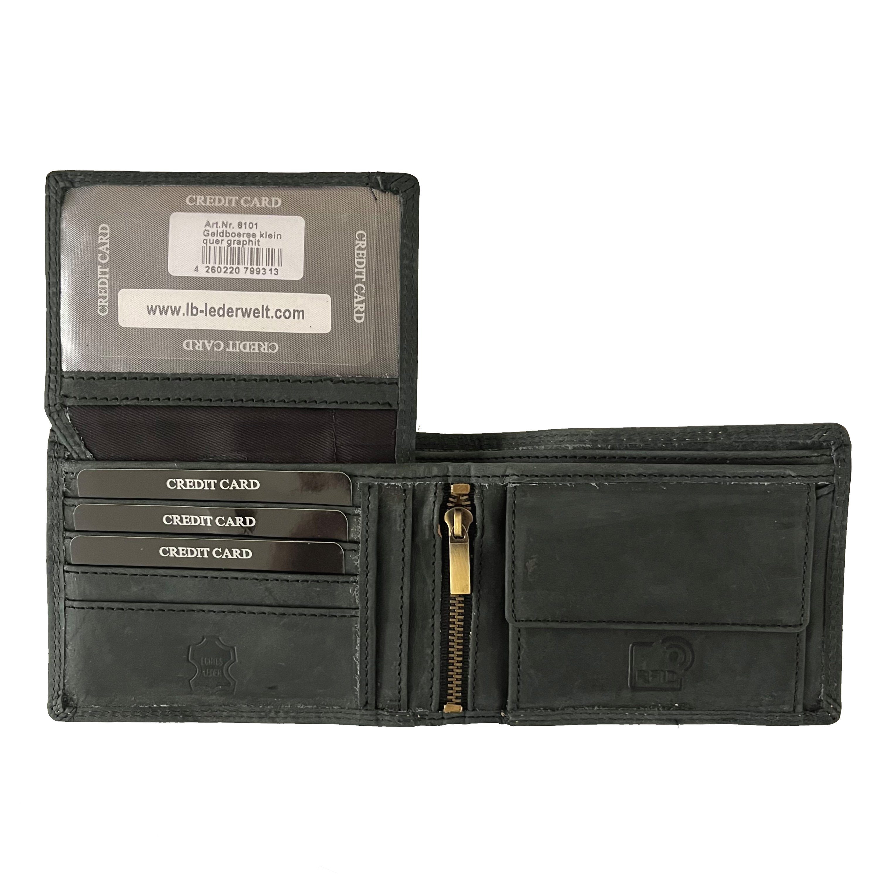 Buffalo Hill Geldbörse >8101< Büffelleder Portemonnaie, integrierter RFID-Schutz, elegantes Wallet mit 8 Kartenfächern in Graphit