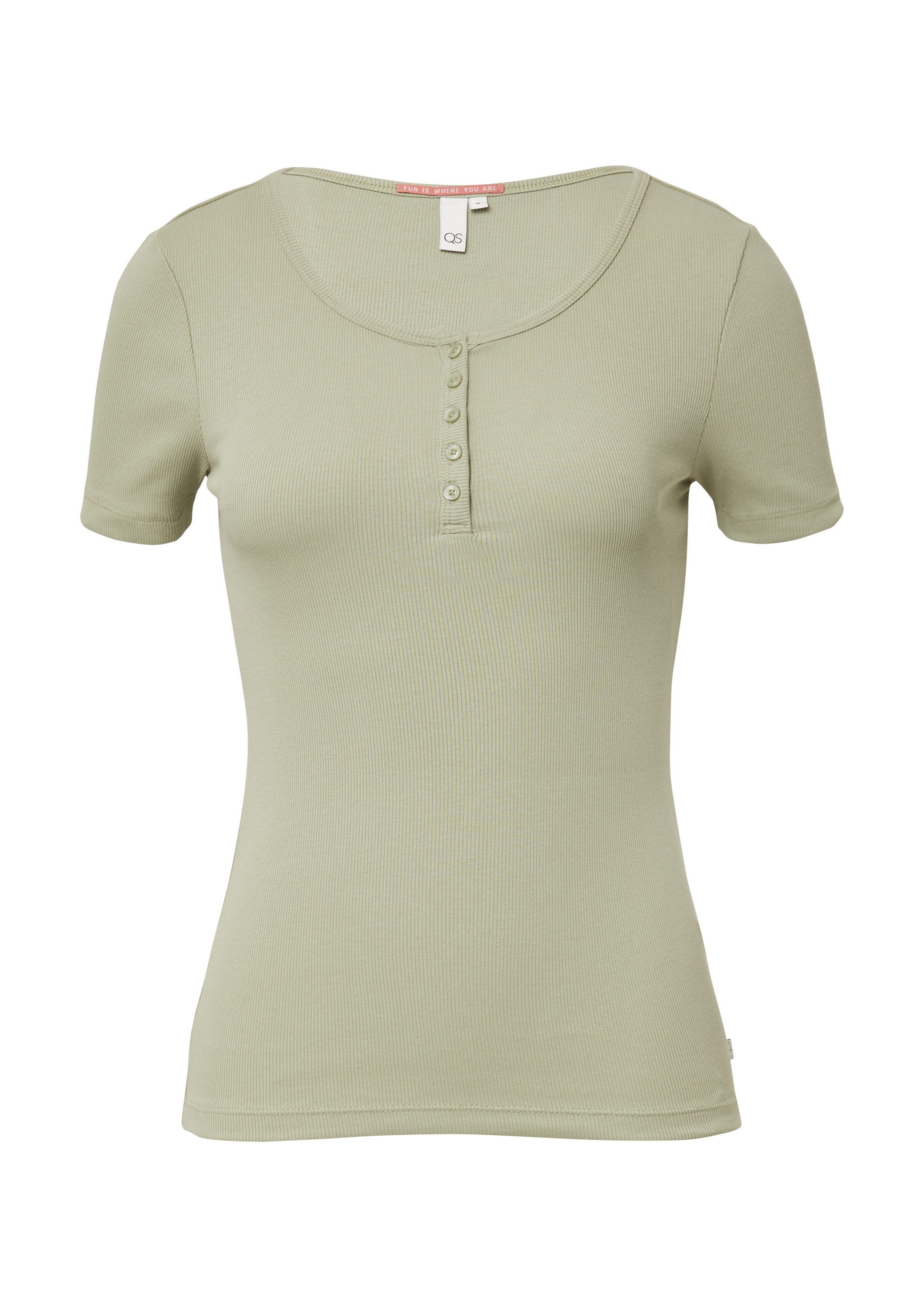 QS Kurzarmshirt T-Shirt Geripptes T-Shirt mit Knopfleiste günstig online kaufen