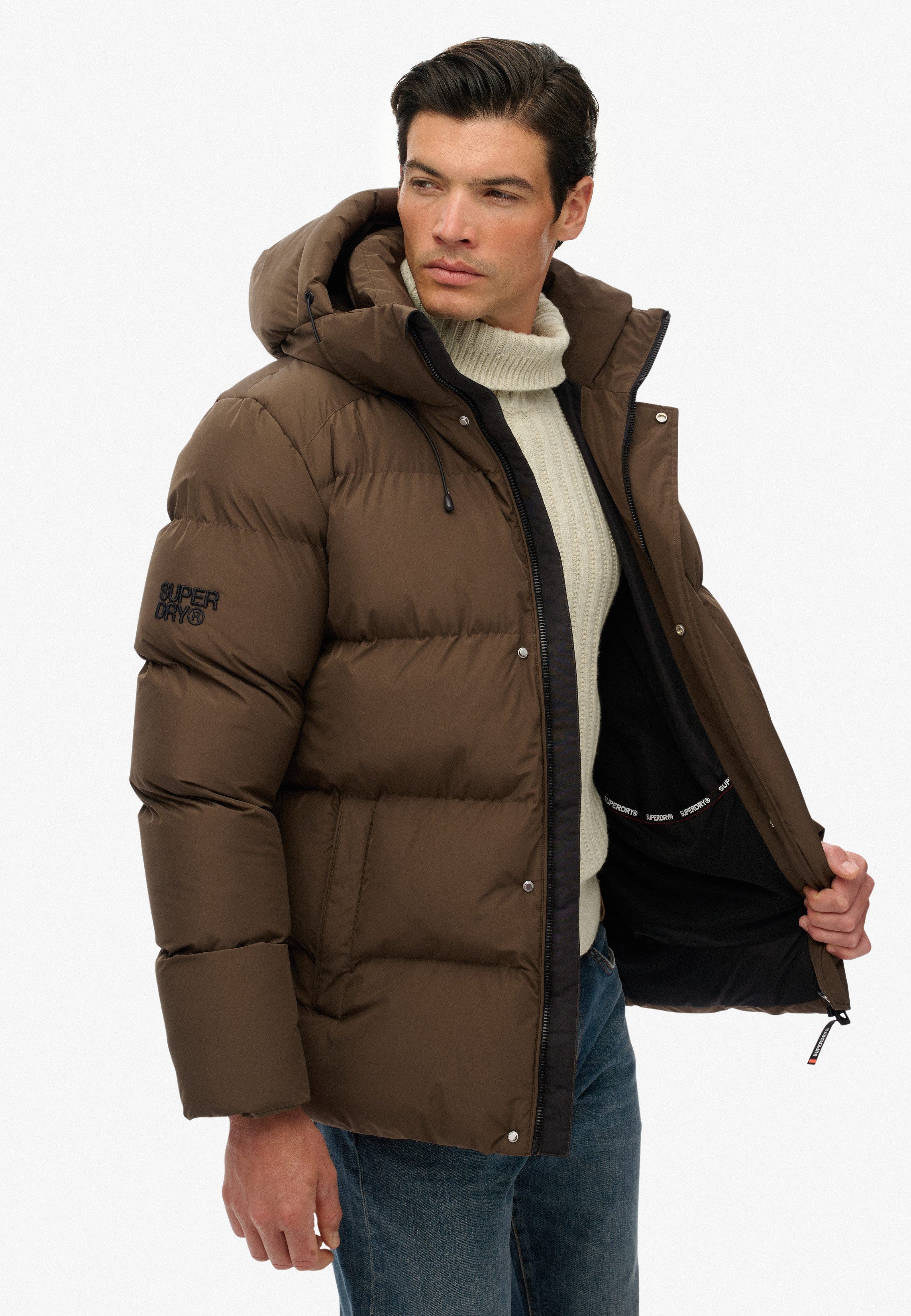Superdry Steppjacke HOODED 5 BAFFLE SPORTS PUFFER Kunstfaser, relaxed fit