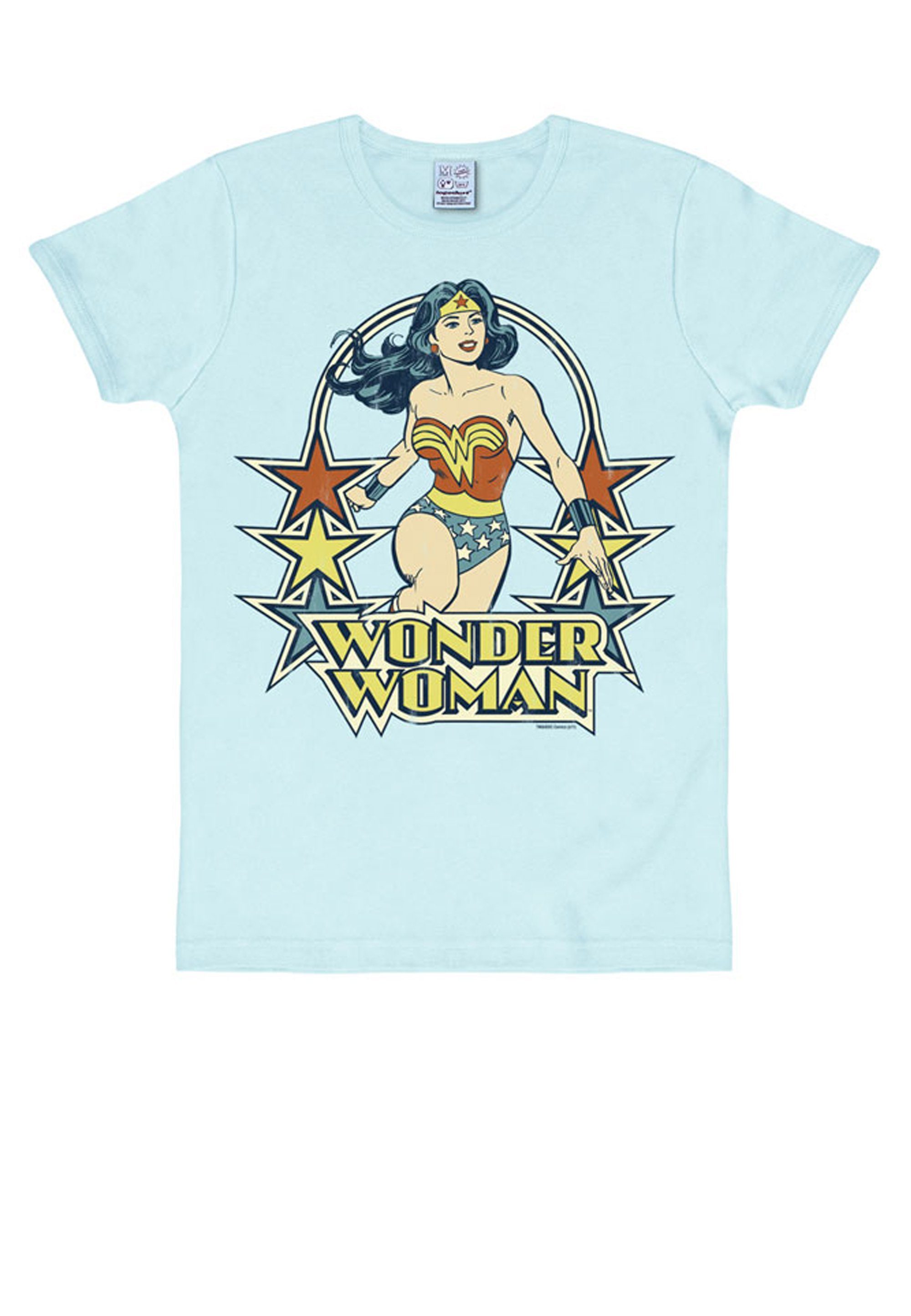 Wonder blau LOGOSHIRT T-Shirt trendigem mit Retro-Print Woman
