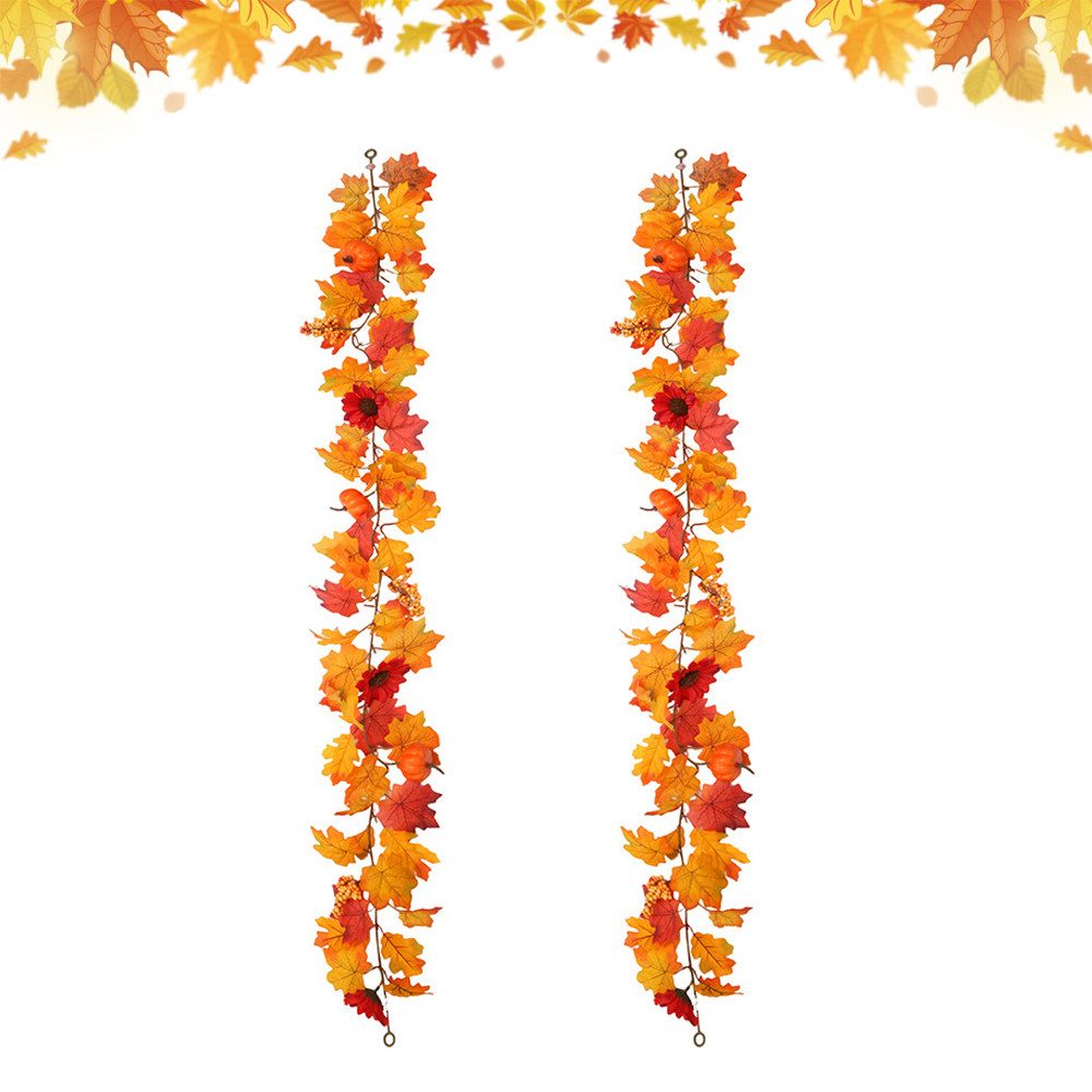 Kunstgirlande Herbst Girlande Ahornblätter, 2er-Pack künstliche Herbstgirlande, Sorvyzxn, Ahornblatt 1,75 m/Stück Herbstdekor Herbst-Erntedankdekor