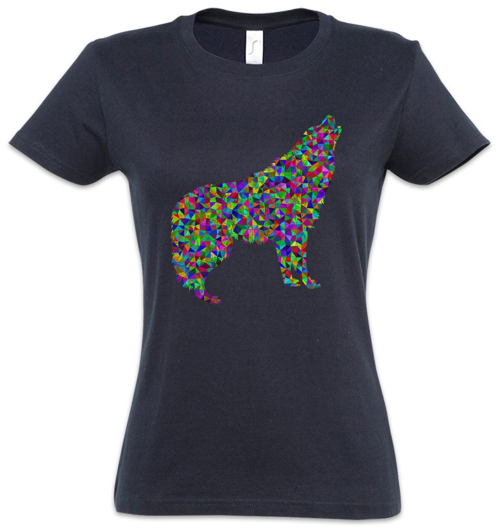 Urban Backwoods Print-Shirt Colored Wolf Damen T-Shirt Wolves Wolfsrudel Wölfe Toon Cartoon Comic (1-tlg) Look Farben Party Disko