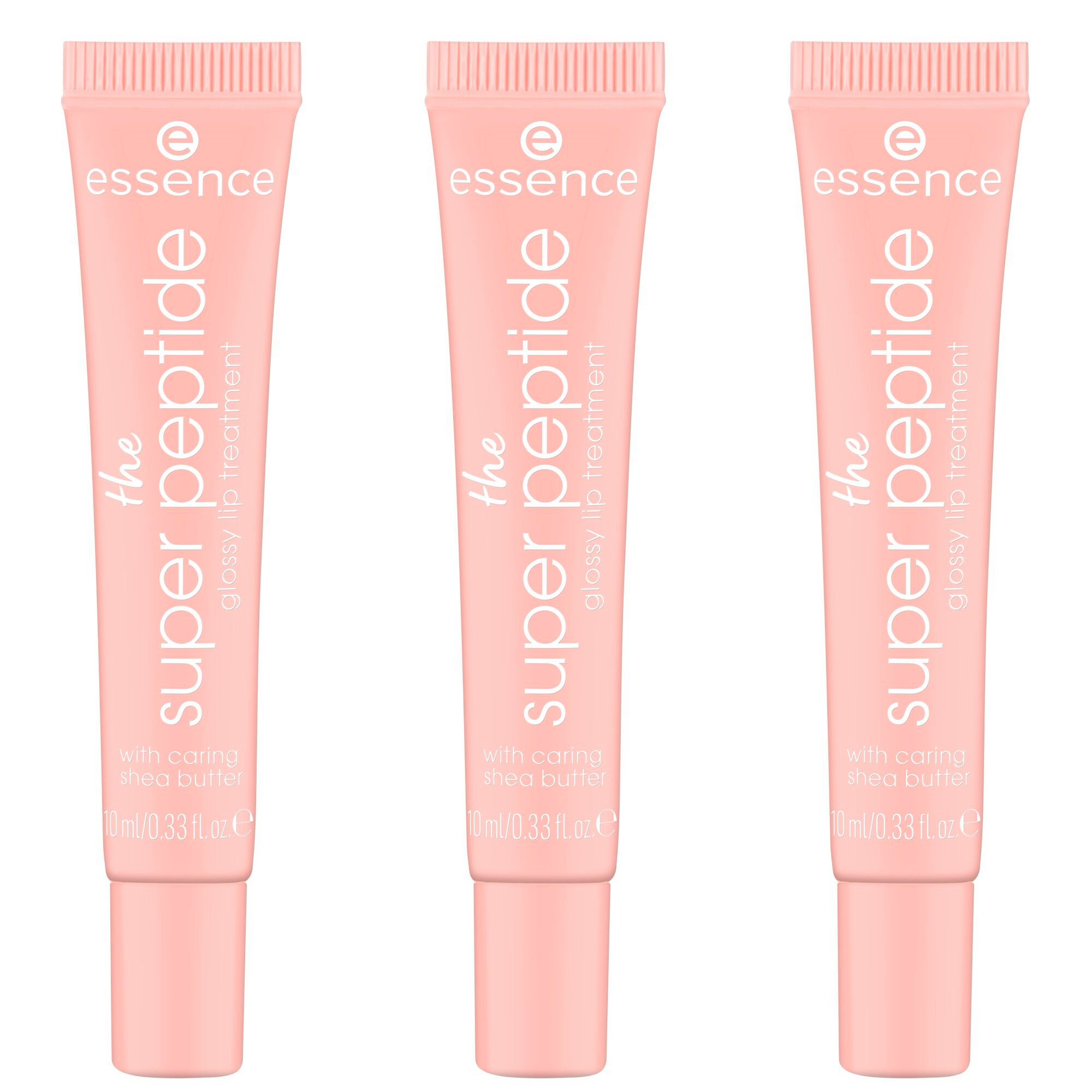 Essence Lipgloss THE SUPER PEPTIDE GLOSSY LIP TREATMENT, 3-tlg., mit milchig glänzender Textur