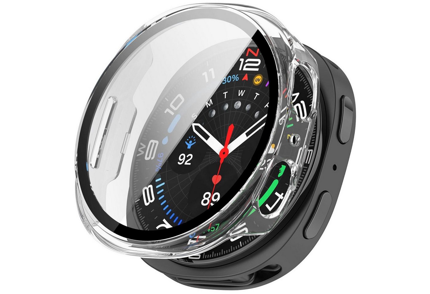Wigento Smartwatch-Hülle + Schutzglas für Samsung Galaxy Watch 9 8 40mm Kunststoff Transparent, Schutzhülle aus PC + Hart Glas für Rundumschutz