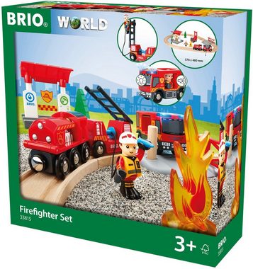 BRIO® Spielzeug-Eisenbahn BRIO® WORLD, Feuerwehr Set, (Set), mit Licht und Soundfunktion, FSC®- schützt Wald - weltweit