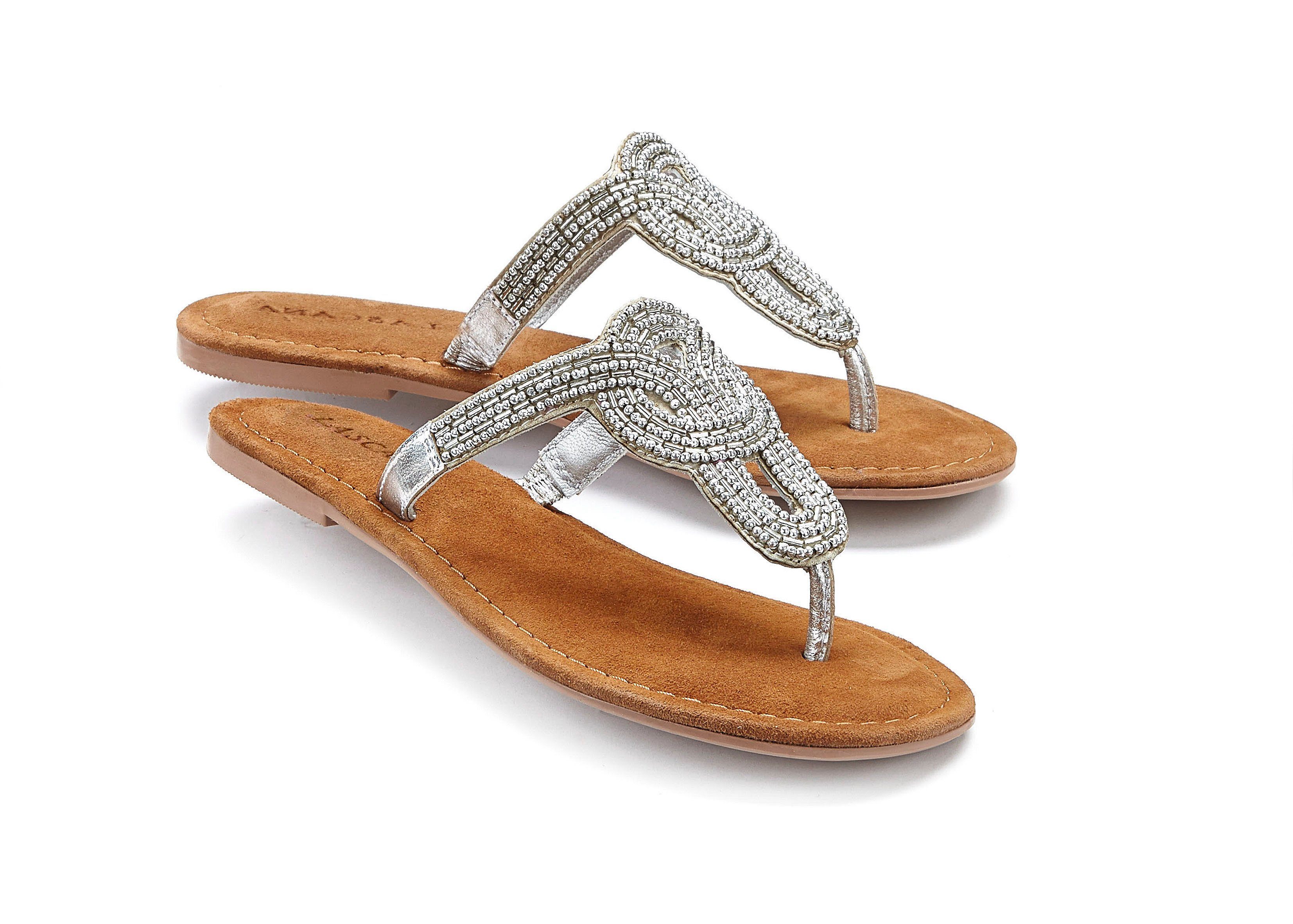 LASCANA Sandale, Pantolette, Sommerschuh, Zehentrenner mit Zierperlen und softer Lederinnensohle