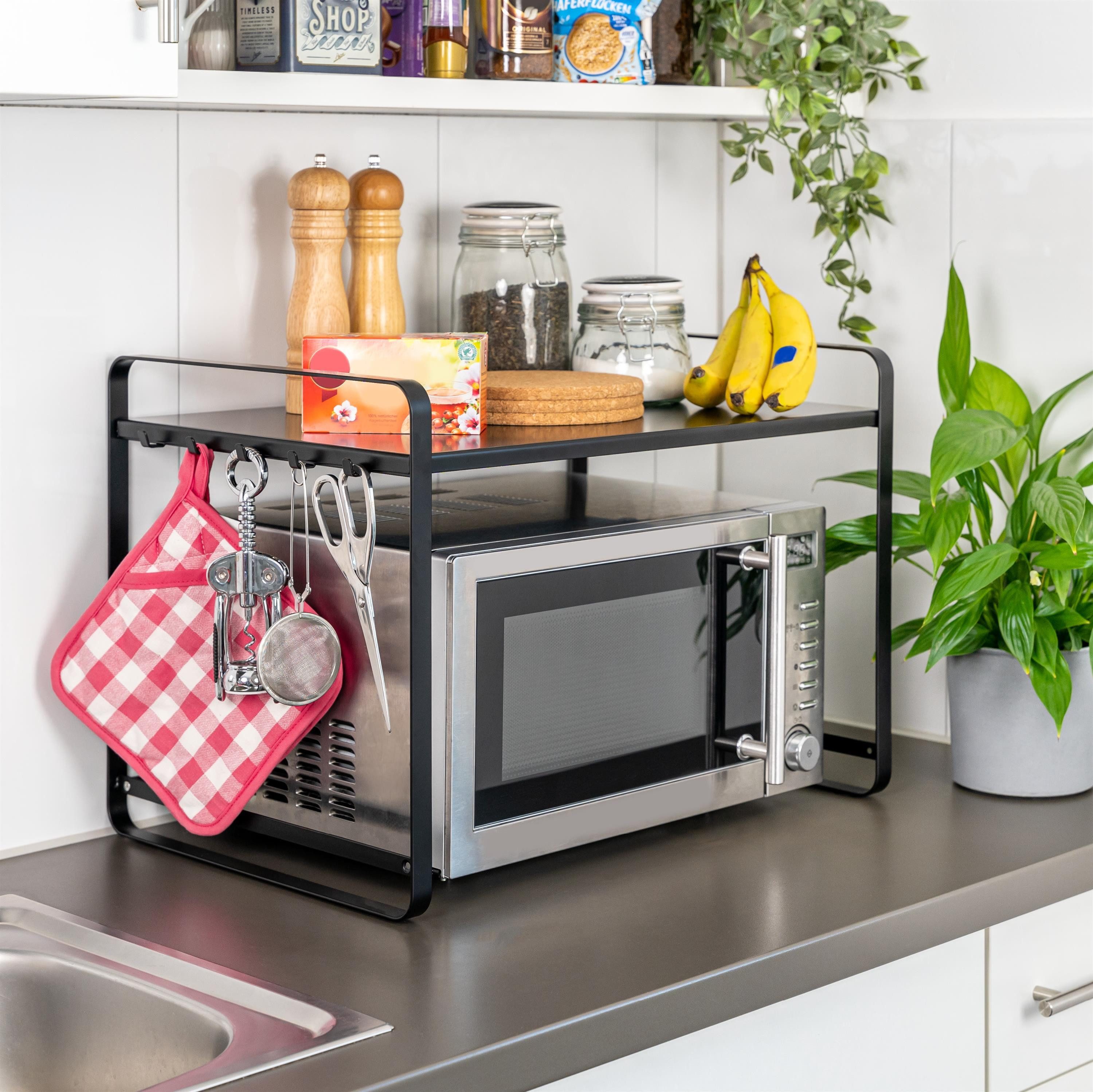 bremermann Küchenregal Mikrowellenregal, Bäckerregal mit Hakenleisten, Meta günstig online kaufen