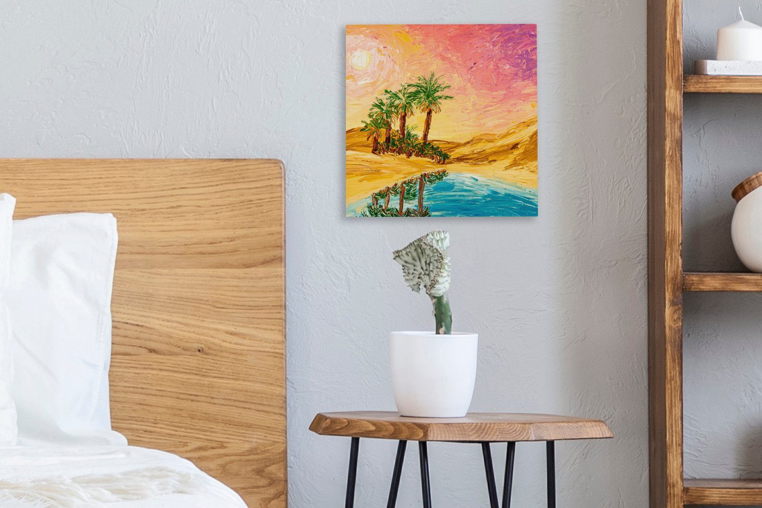 OneMillionCanvasses® Gemälde Gemälde - Palme Wasser, - für (1 Leinwand Bilder Natur Öl St), Schlafzimmer - Wohnzimmer 